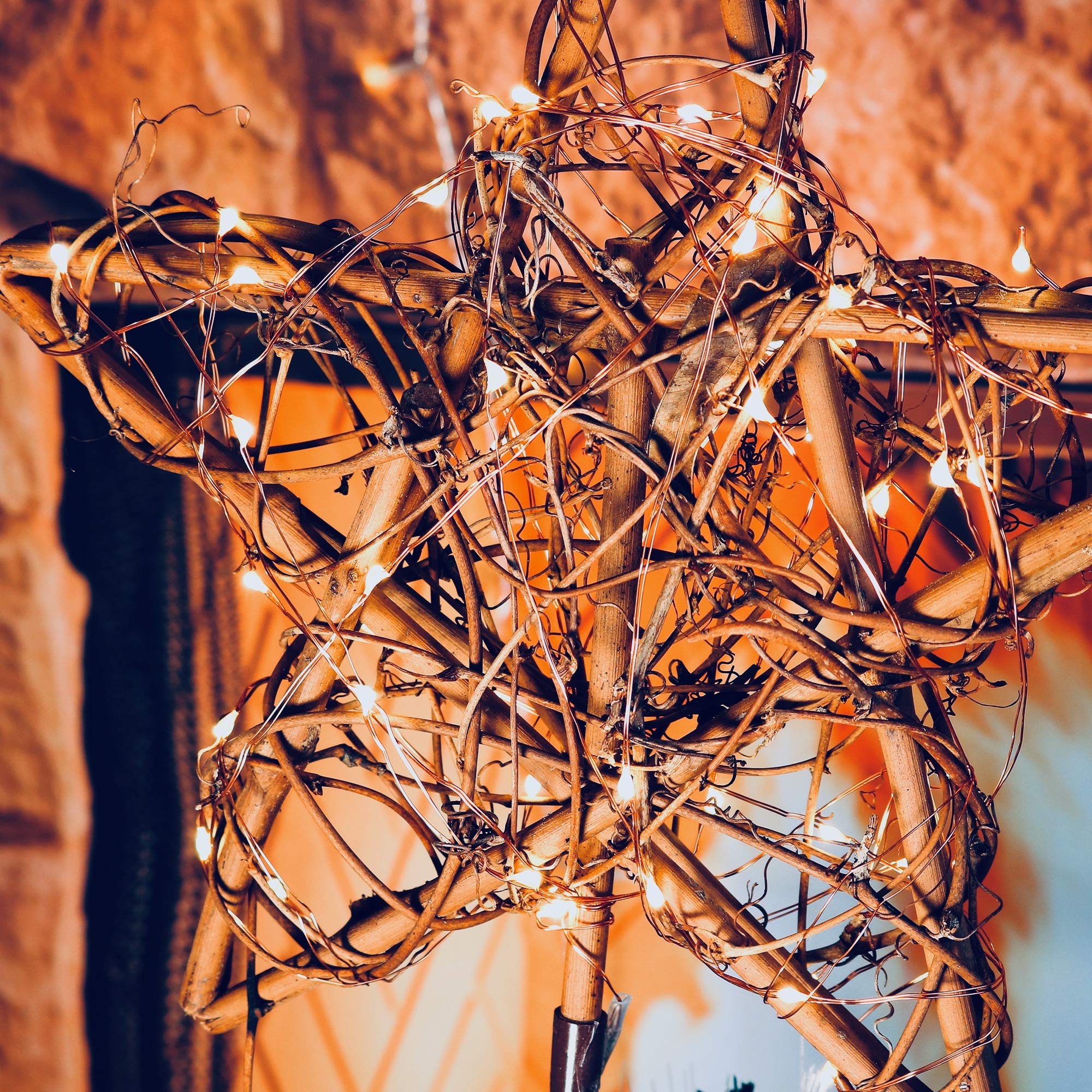 Ornativity Étoile de sapin de Noël en rotin - Décoration de Noël rustique à LED