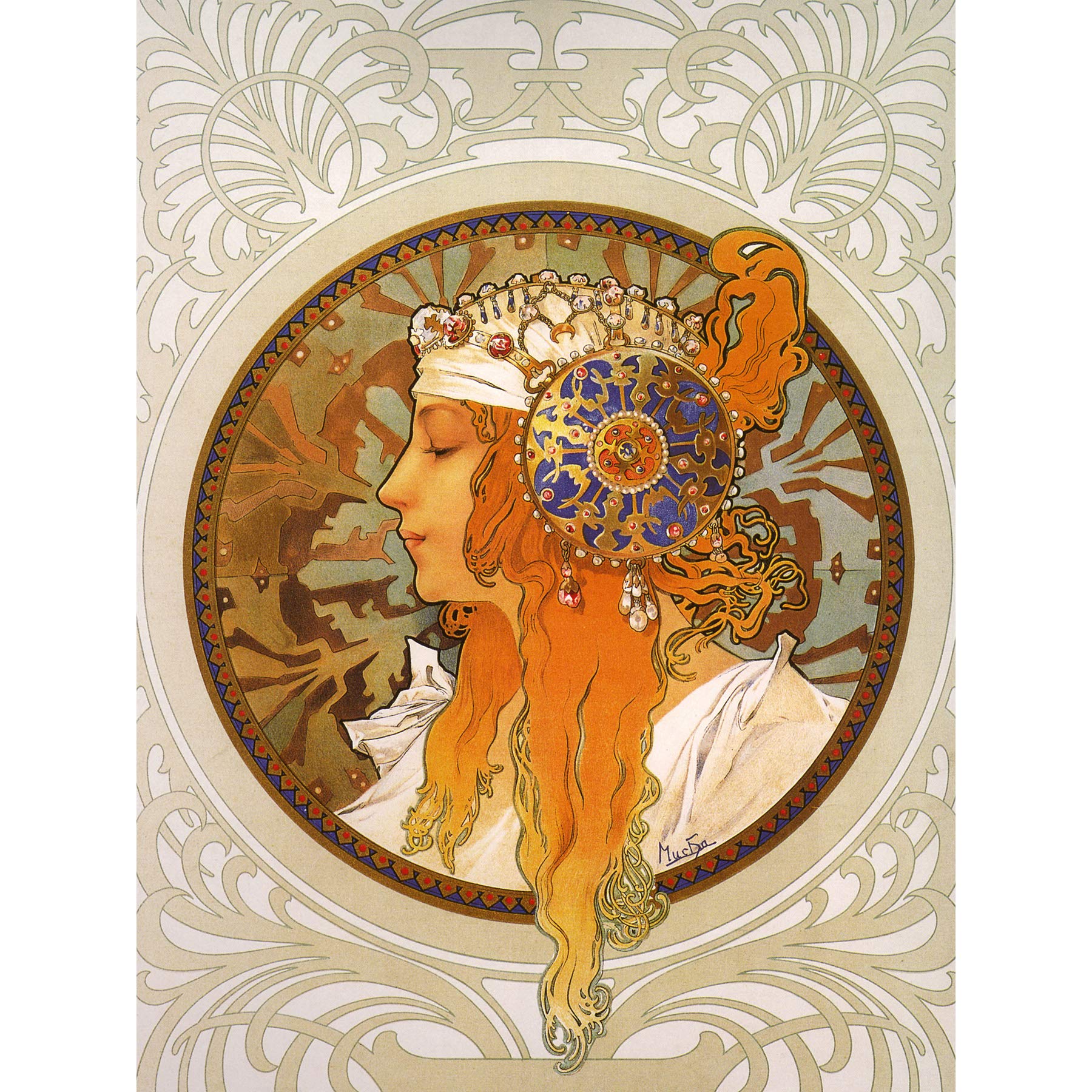 Wee Blue Coo Mucha Byzantine Head Blonde Headdress Large Wall Art Poster Print Thick Paper 18X24 Inch