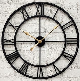 Large Metal Wall Clock Industrial Decorative Clocks for Living Room, Big Roman Numeral, Thicken Iron, Battery Operated,Strong Mechanism (24 INCH, Black)