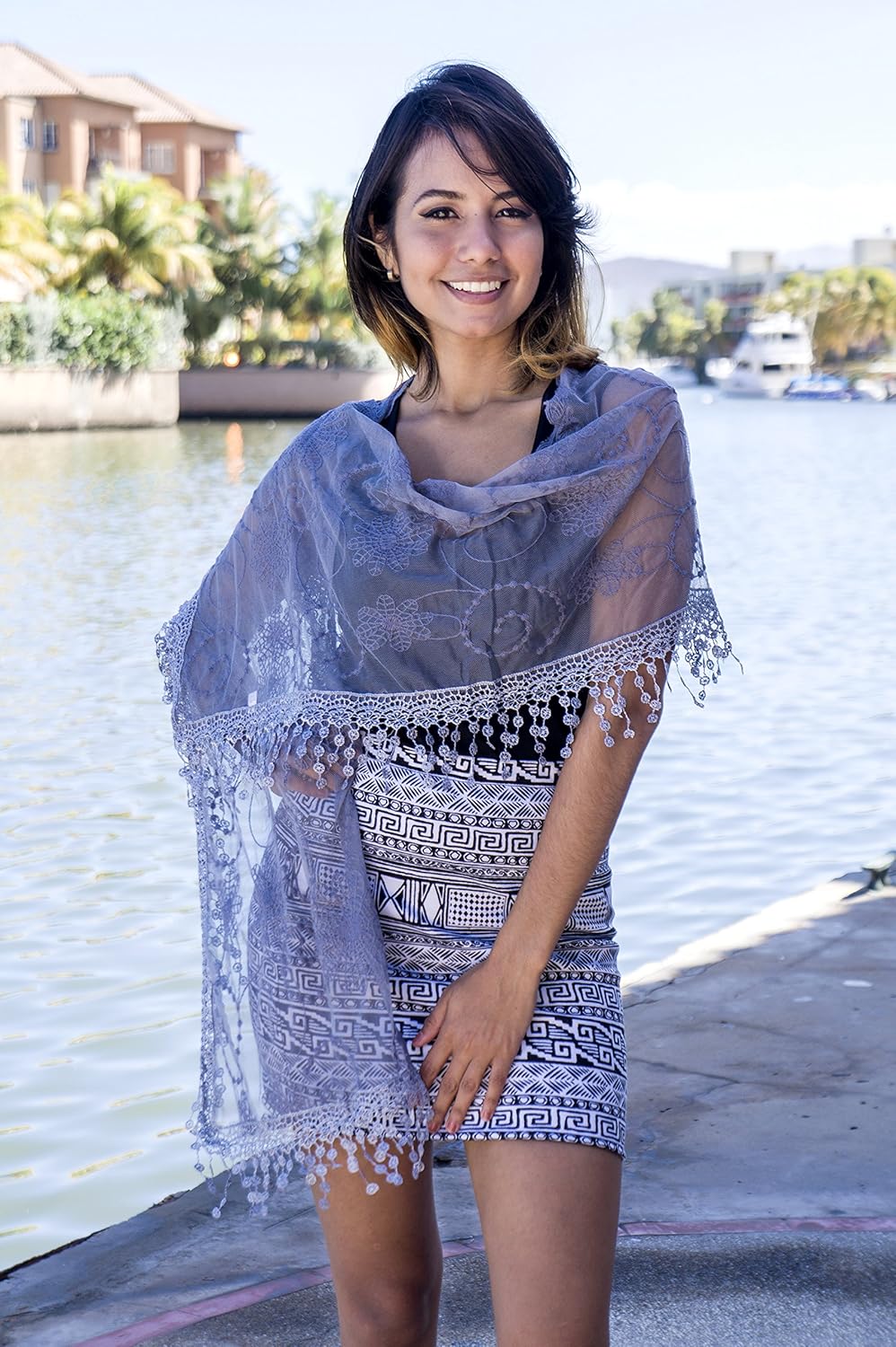 Cindy and Wendy Lightweight Soft Leaf Lace Fringes Scarf Bridal Veils shawl for Women - Image 3