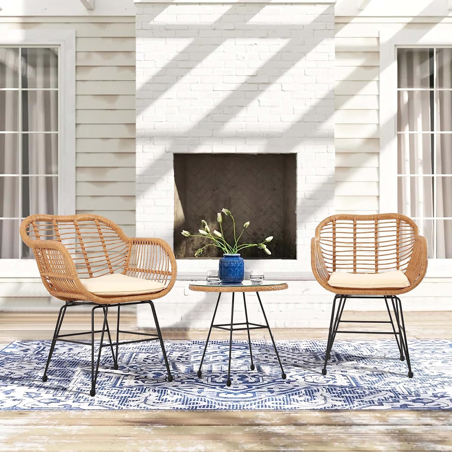 Piece Patio Set,Outdoor Bistro Set,Balcony Furniture,Wicker Patio  Chairs,Front Porch Furniture,Outdoor Chairs Set of