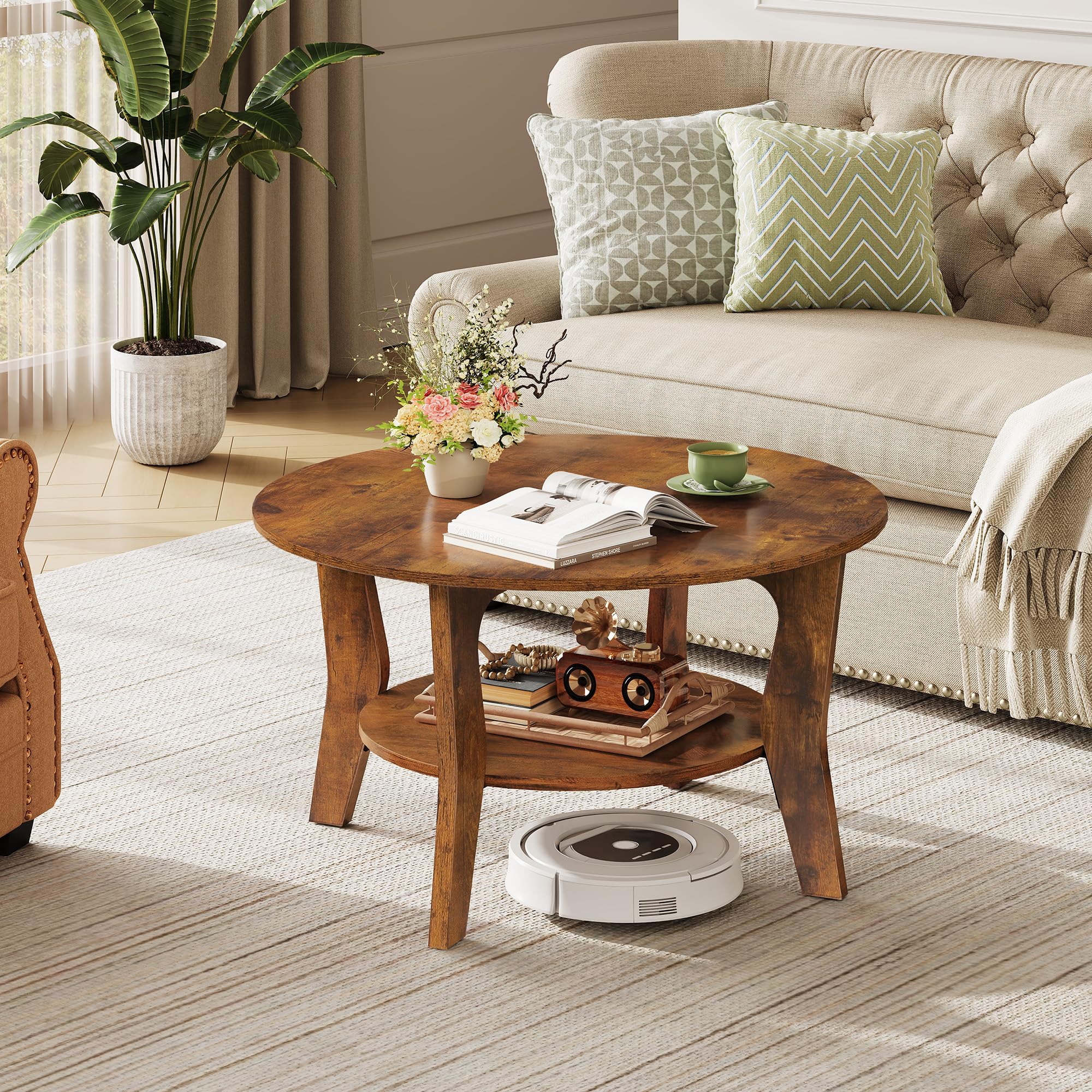 Snapklik.com : WLIVE Round Coffee Table, 2-Tier Small Coffee Table