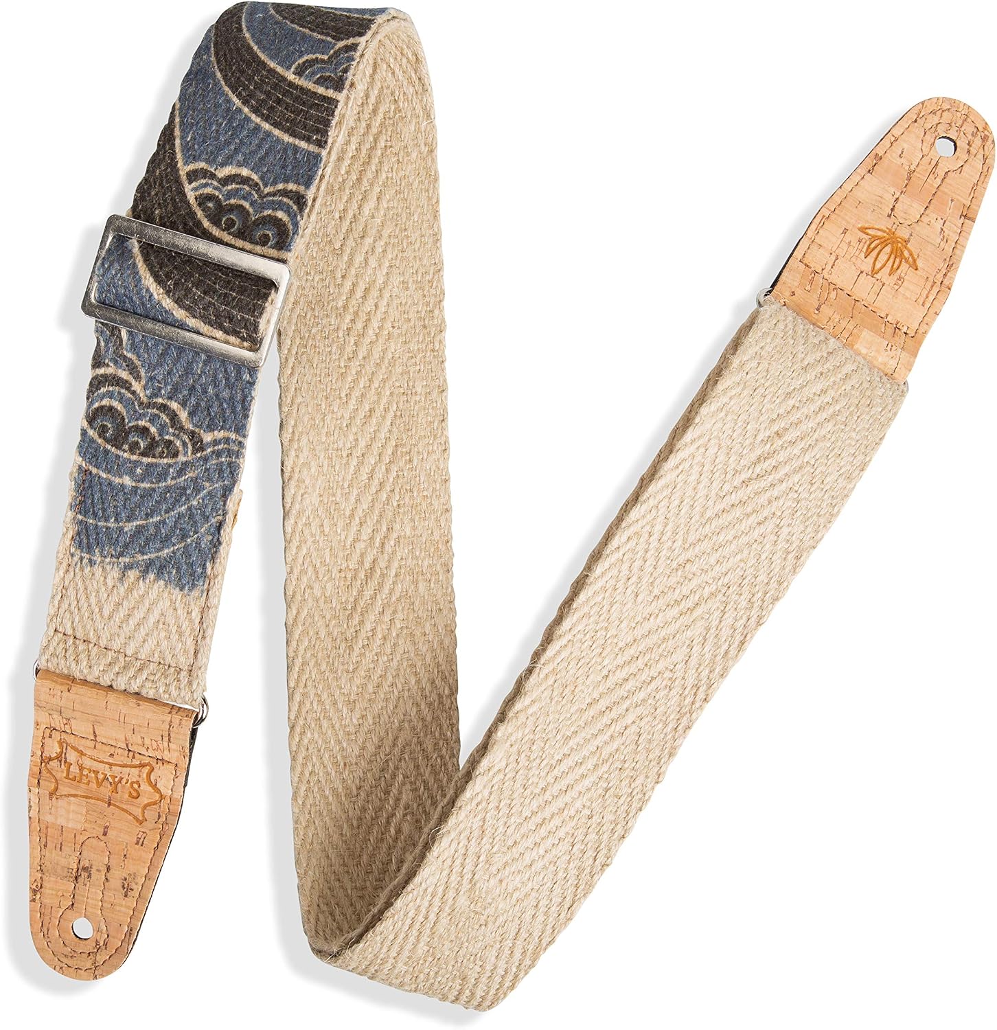 Levy's Leathers Hanf-Gitarrengurt Mit Beeren-Motiv – Vegan, Verstellbar 94–157 Cm, Korkenden