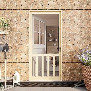 Front Screen Door for Exterior/Interior,36 x 80 Inch Solid Pine Wooden S...