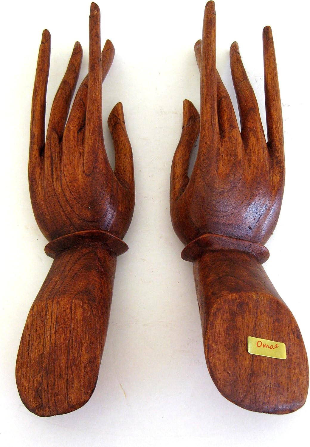 OMA Helping Blessing Hand Wood Carved Statue Jewelry Ring Display Business Card Stand