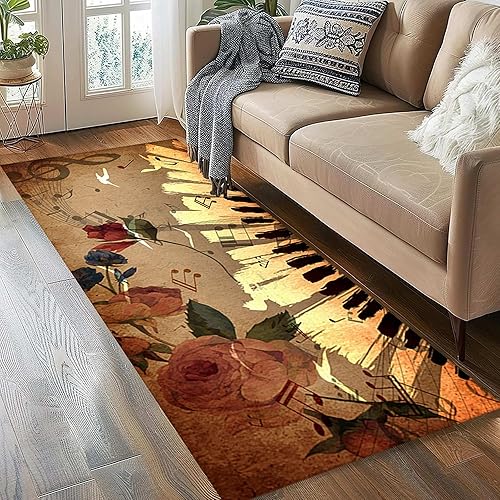 Miniatura 2 de Alfombra musical vintage, 2 x 8 pies, estilo retro, teclas de piano, notas musicales, notas musicales, alfombras de pasillo largas, suaves y