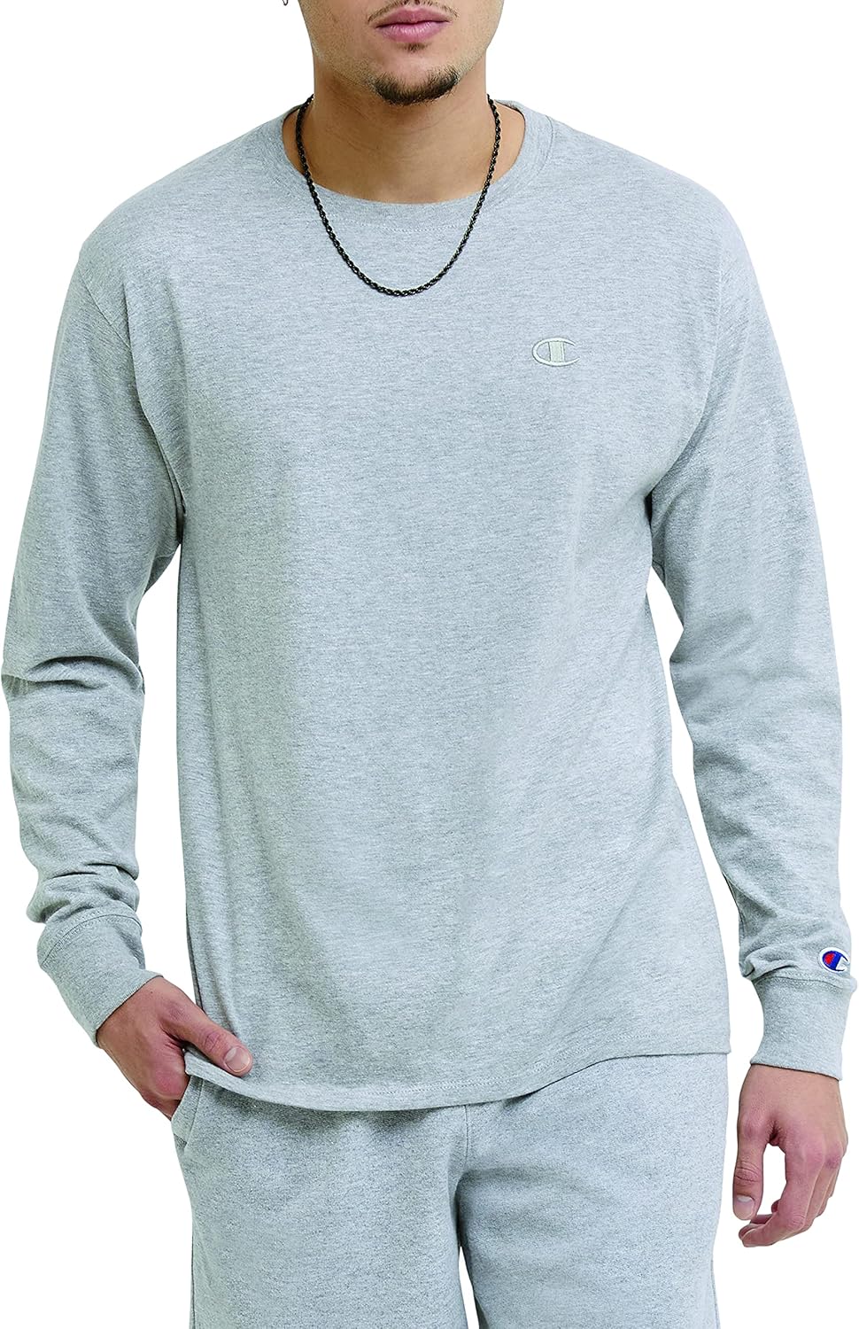 Champion Men's Classic Jersey Long Sleeve T-Shirt, Oxford Gray, L