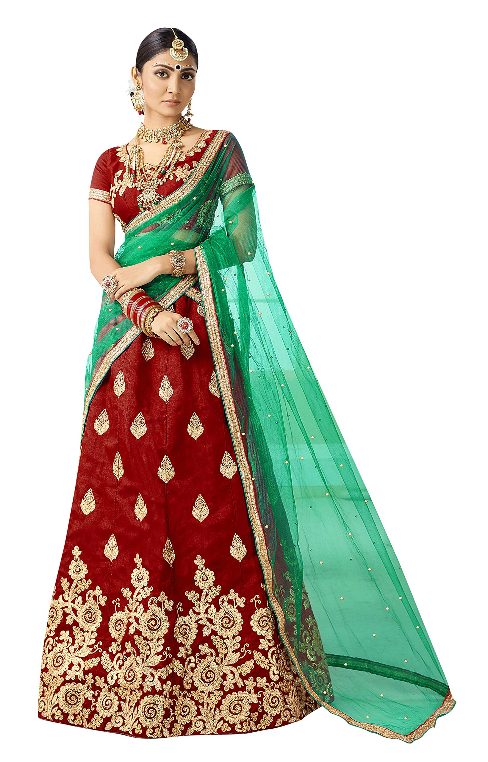 MarooshWomen's Red Semi Stitched Lehenga With Blouse