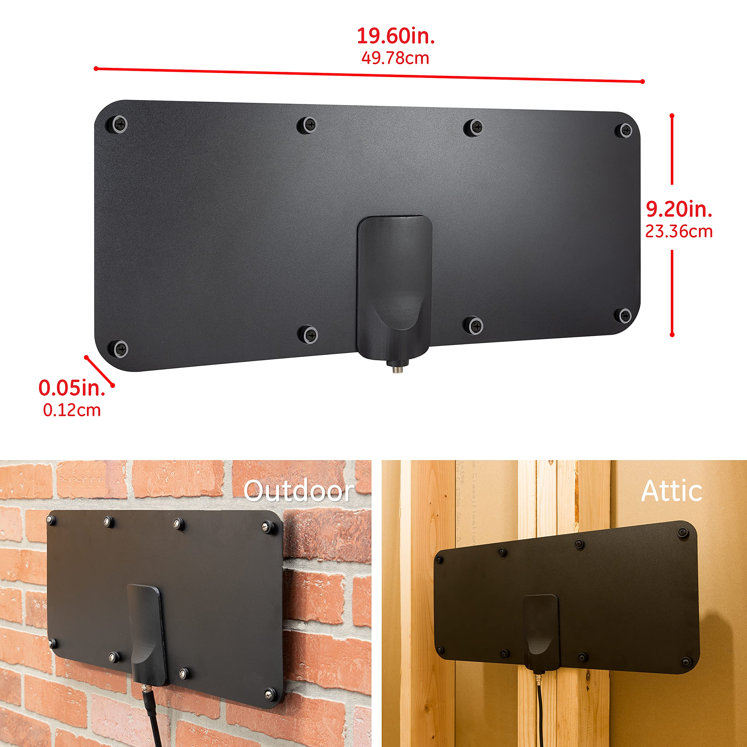 GE Antena digital de TV HD para exteriores, resistente a la intemperie de largo alcance, soporta 4K 1080p UHF VHF NextGen TV ATSC3.0, diseño plano de perfil bajo, negro, 54083