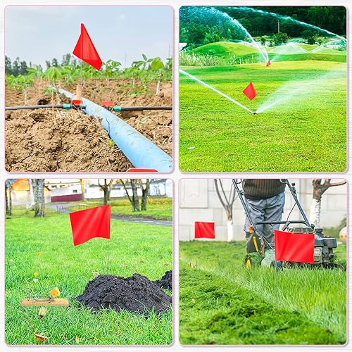 Miniatura 3 de IKAYAS Paquete de 100 banderas rojas de marcado  4 x 5 x 15 pulgadas de PVC pequeños marcadores de patio, jardín, inspección, riego, banderas de