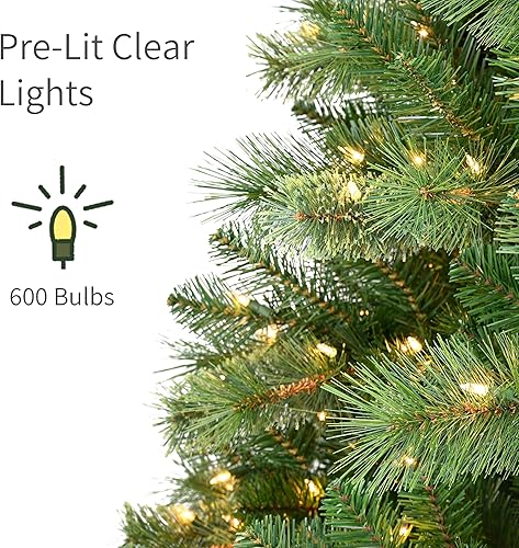 Miniatura 5 de Puleo International Árbol de Navidad de pino teton preiluminado de 7.5 pies con 600 luces transparentes, 1347 puntas de ramas densas realistas,