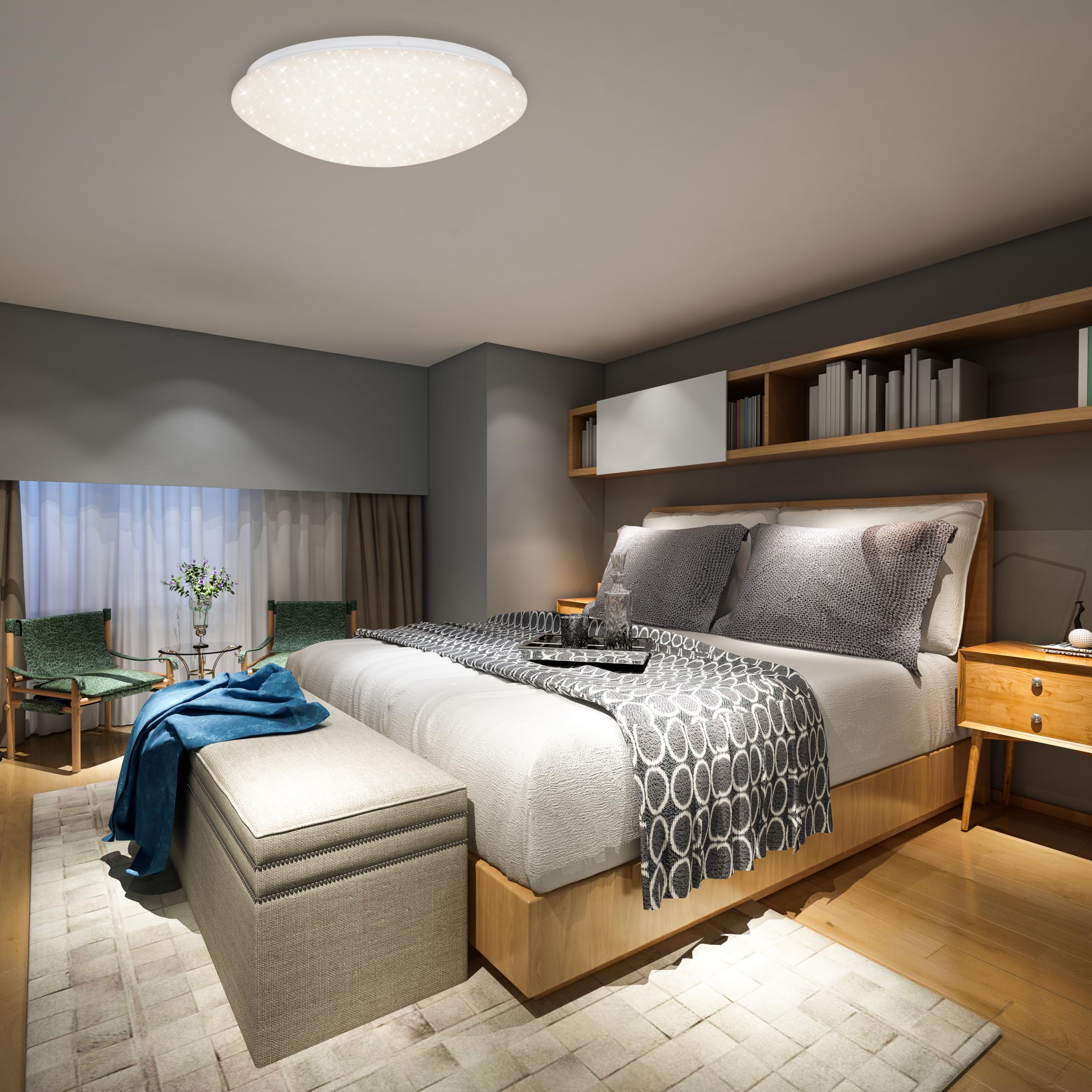 Briloner Plafoniera a LED da soffitto, Dimmerabile, stelle, regolazione della temperatura di colore con telecomando, 22 W, 2200 lumen, da 3000 a 6500 K, 38 cm, da bianco freddo a bianco caldo