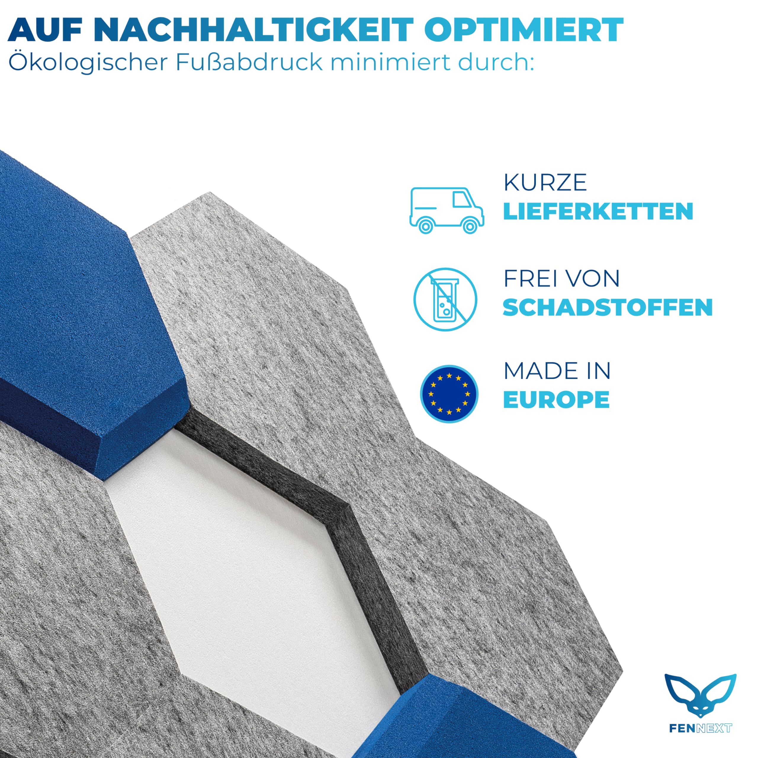 Schallabsorber Wand - Akustikbild - der perfekte Schallschutz aus BASOTECT ® und AKUSTIK-VLIES für Gaming, Homeoffice, Studio - 9er Starterset HYBRIDBLAU
