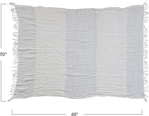 Miniatura 2 de Creative Co-Op Manta de lino tejido a rayas y flecos, color crema y natural