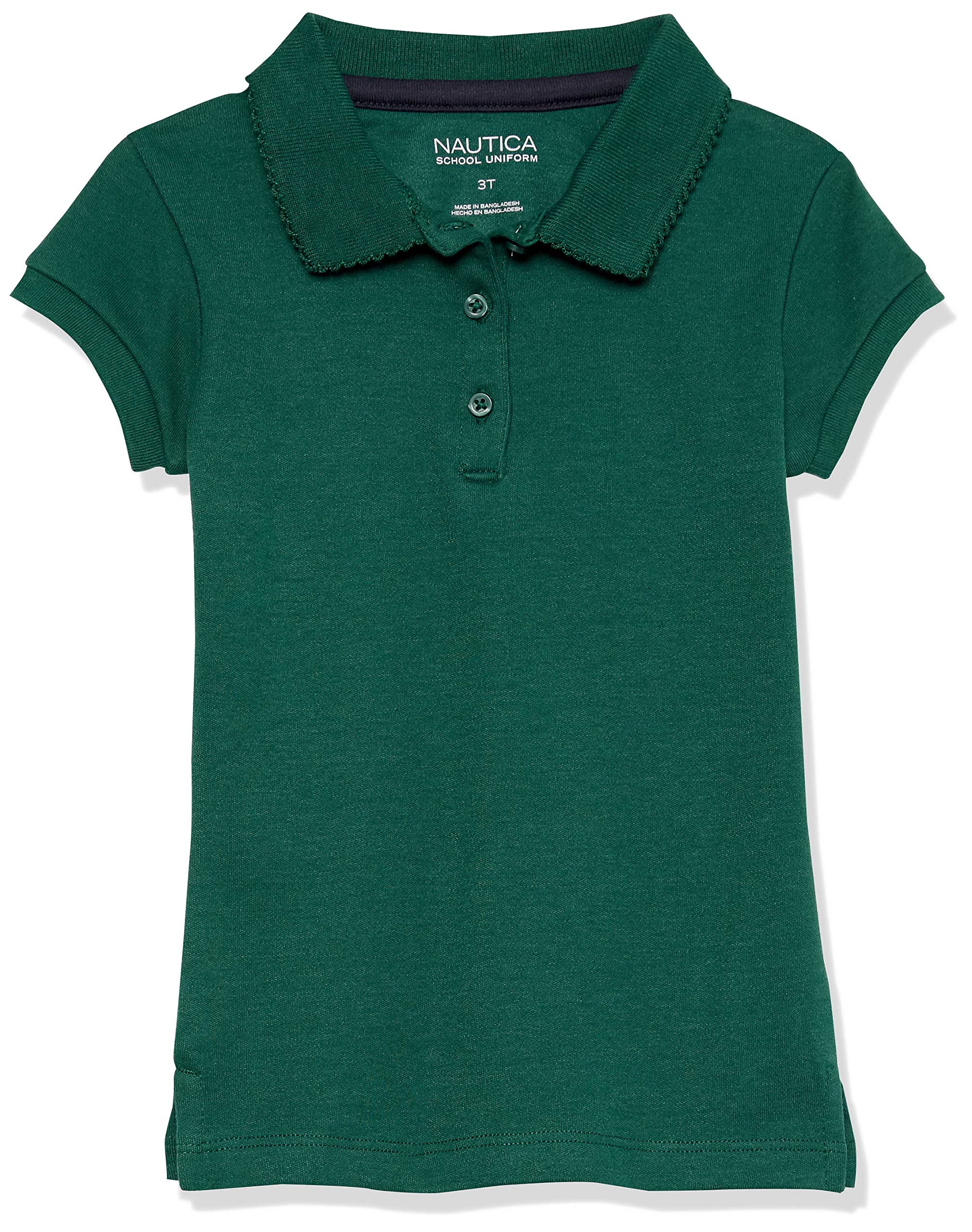 Nautica Girls' School Uniform Short Sleeve Polo Shirt, Button Closure, Soft Pique Fabric