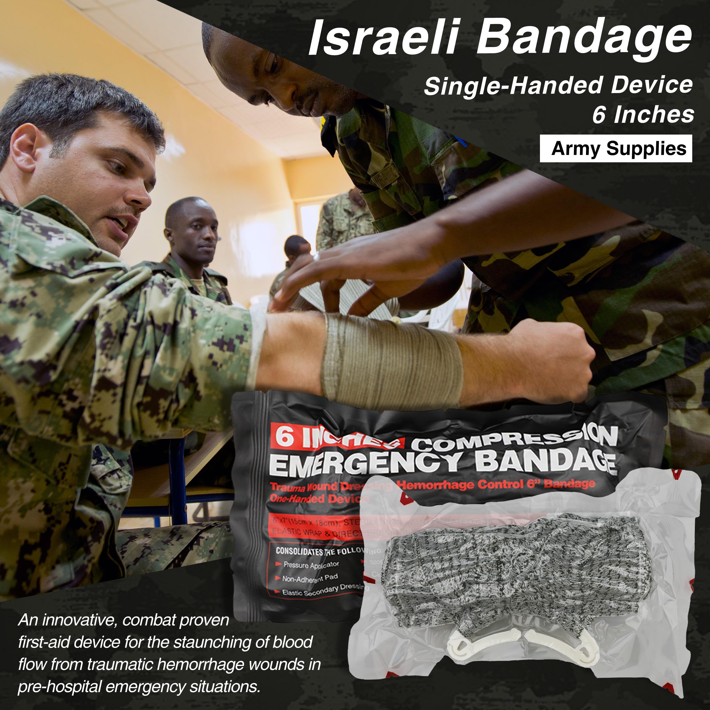Kit di pronto soccorso di sopravvivenza con fasciatura israeliana, sigillo toracico, laccio emostatico, stecca, tattico militare da combattimento Molle IFAK per la cura delle ferite, il controllo