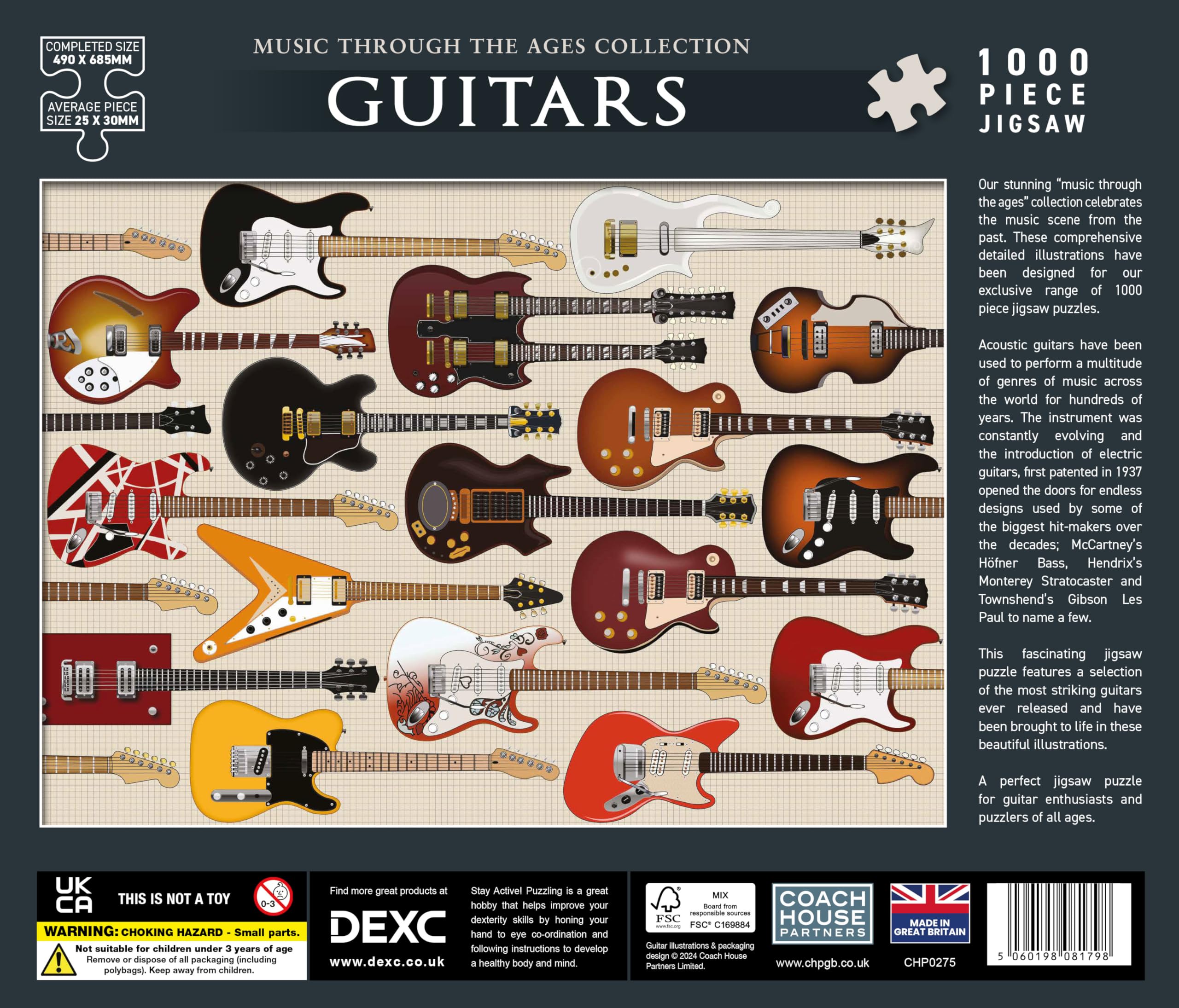 Coach House, Iconic Guitars Jigsaw Puzzle “Through The Ages” Retro 1000 Piece Classic Puzzle - Image 4
