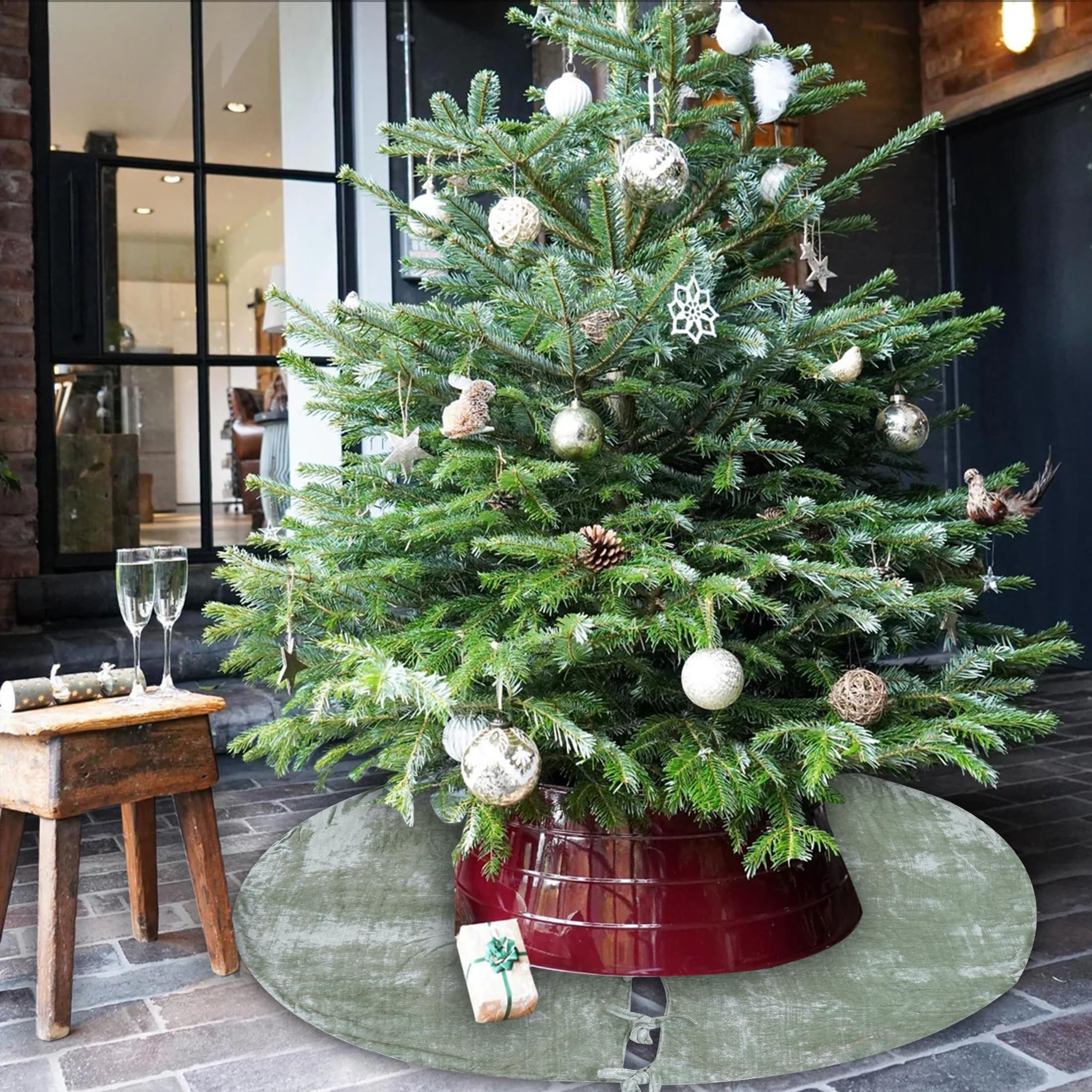 Sophia-Art Gonna per albero di Natale, gonna in velluto di lusso, decorazione natalizia per feste, decorazione per la casa, per feste di Natale, decorazioni per la casa, per feste di Natale (verde