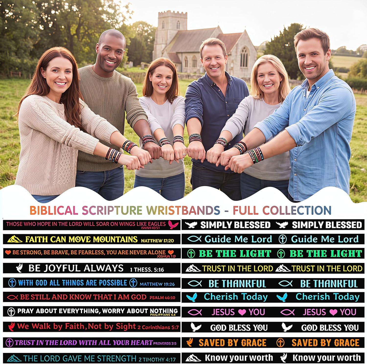 Skylety 60 Pieces Christian Silicone Bracelets Bulk Bible Verse Wristbands
