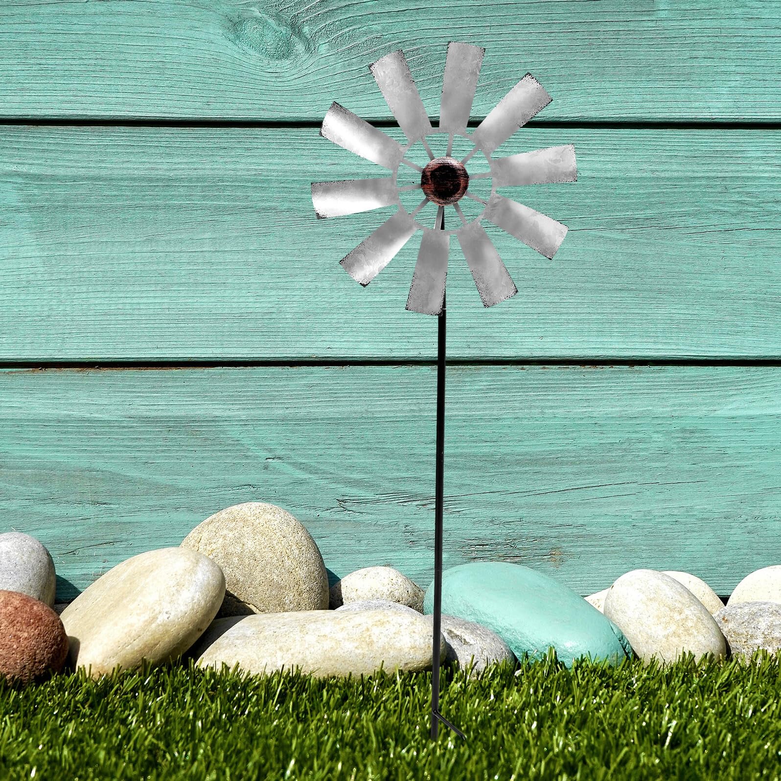 NUOBESTY Große Drehbare Windmühle aus Robustem Metall Farbiges Windrad Gartendekoration für Balkon und Garten