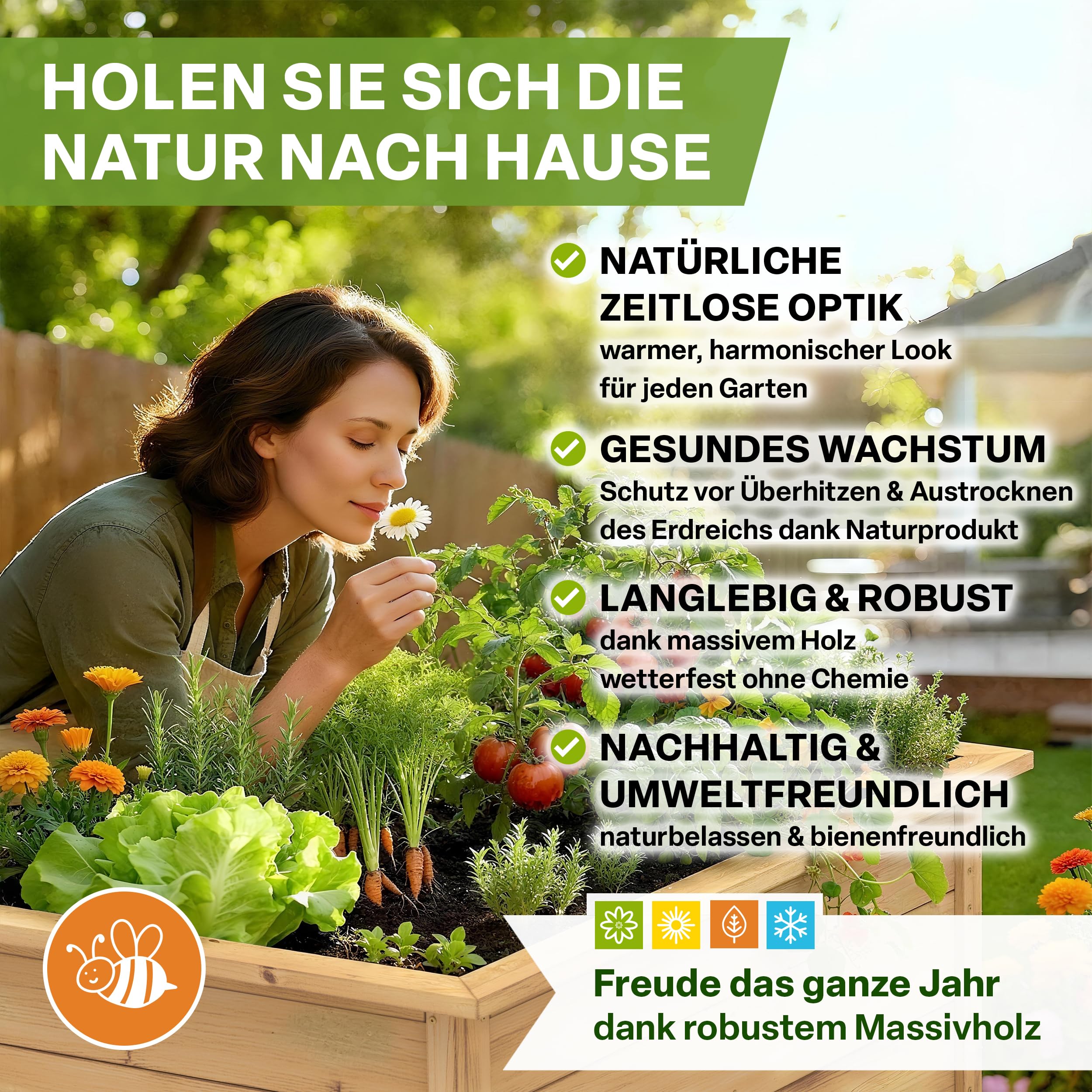 TTL GARDEN 170x90x84cm LARENA L Holz Hochbeet - Garten Hochbeet aus Holz | - Hochbeet Kit & Kräuterbeet Set Bausatz mit Wühlmausgitter Holzhochbeet wetterfest - für Gemüse Kräuter & Blumen - Braun