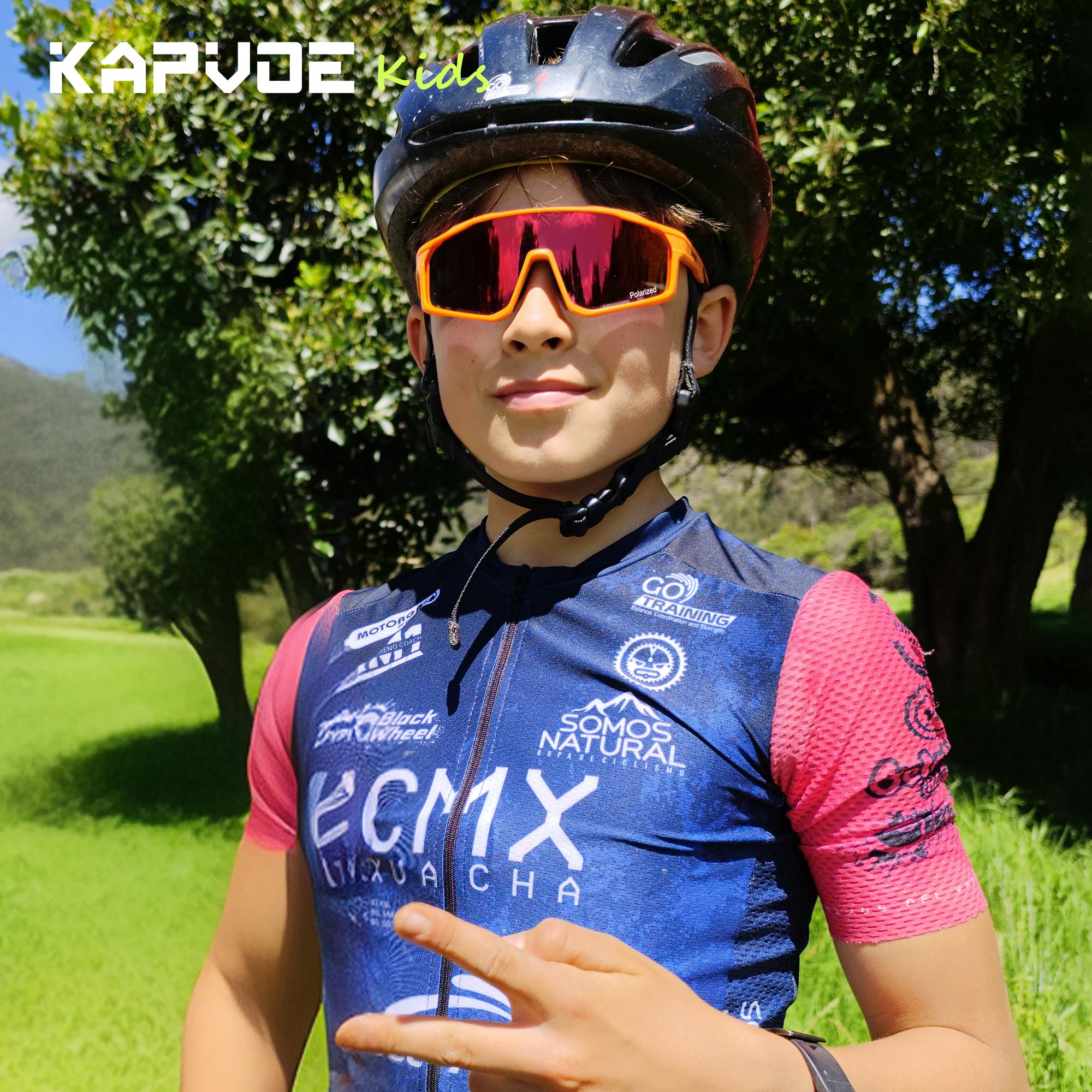 KAPVOE Occhiali da Ciclismo Bambini Polarizzati Sportivi Occhiali da Sole Bici MTB Baseball Softball Running 6-12 Anni K9033