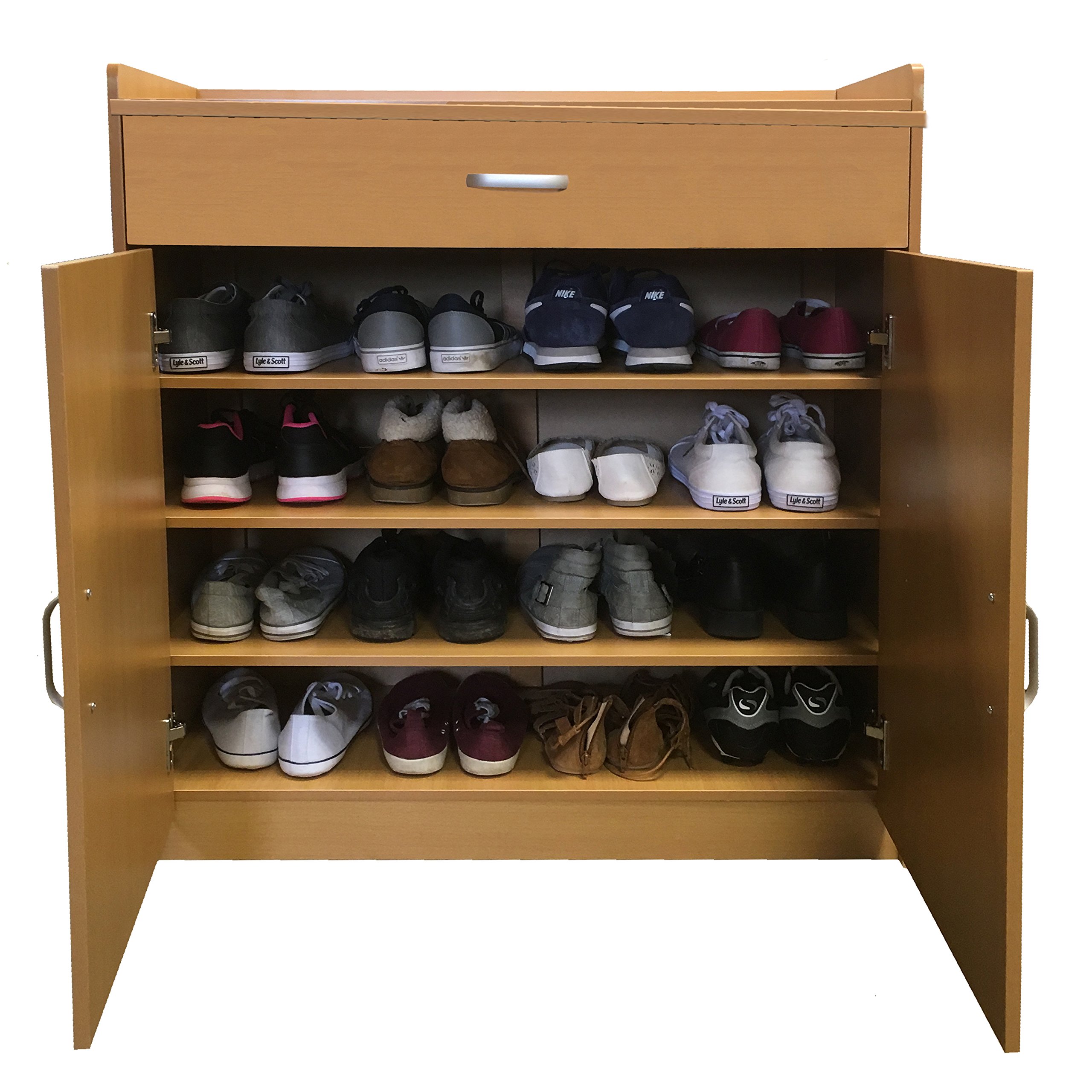 Redstone Shoe Storage Cabinet Cupboard 4 Shelves 1 Drawer (Beech)