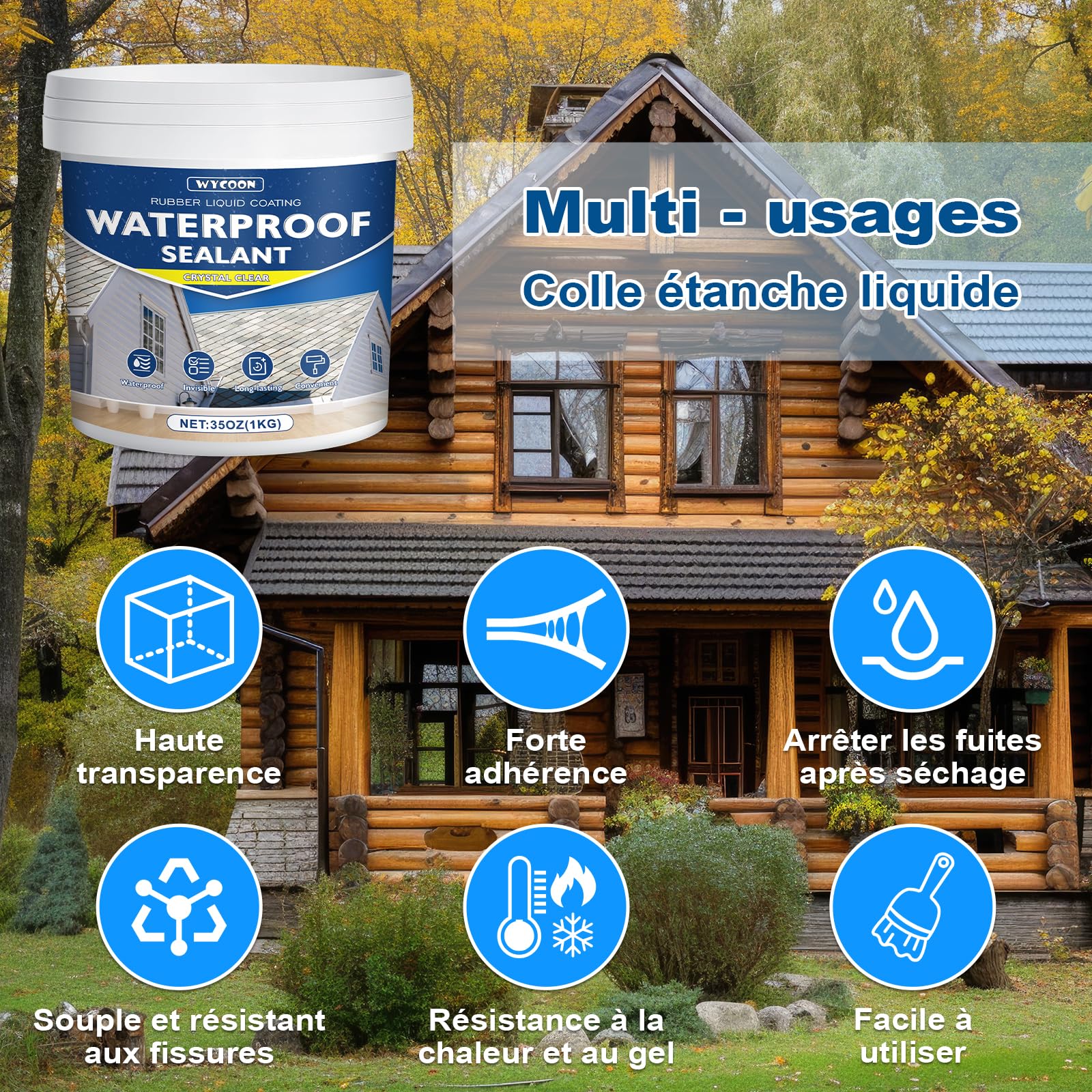LiquiÉtanchéité Transparent 1KG | Agent Anti-Fuite Imperméable Intérieur/Extérieur | Réparation Fuites Salle de Bain, Toiture, Carrelage | Membrane Waterstop Incolore à Base d'Eau