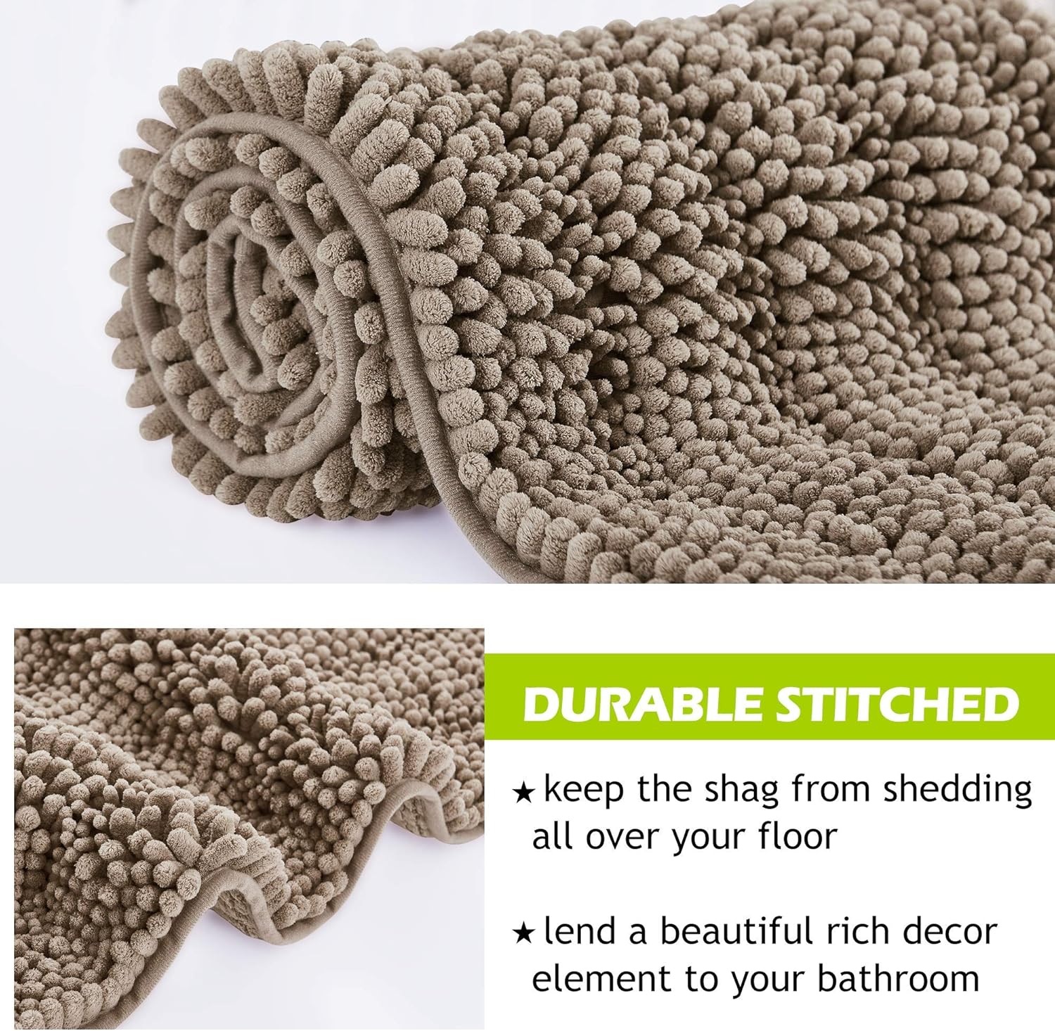 KGORGE Large Bathroom Rugs - Soft Bath Mat Water Absorbent Non-Slip Quick Drying Thick Shaggy Bathtub Floor Carpet Decor Toilet Kitchen Entryway, 60" x 24", Taupe, 1 Pc