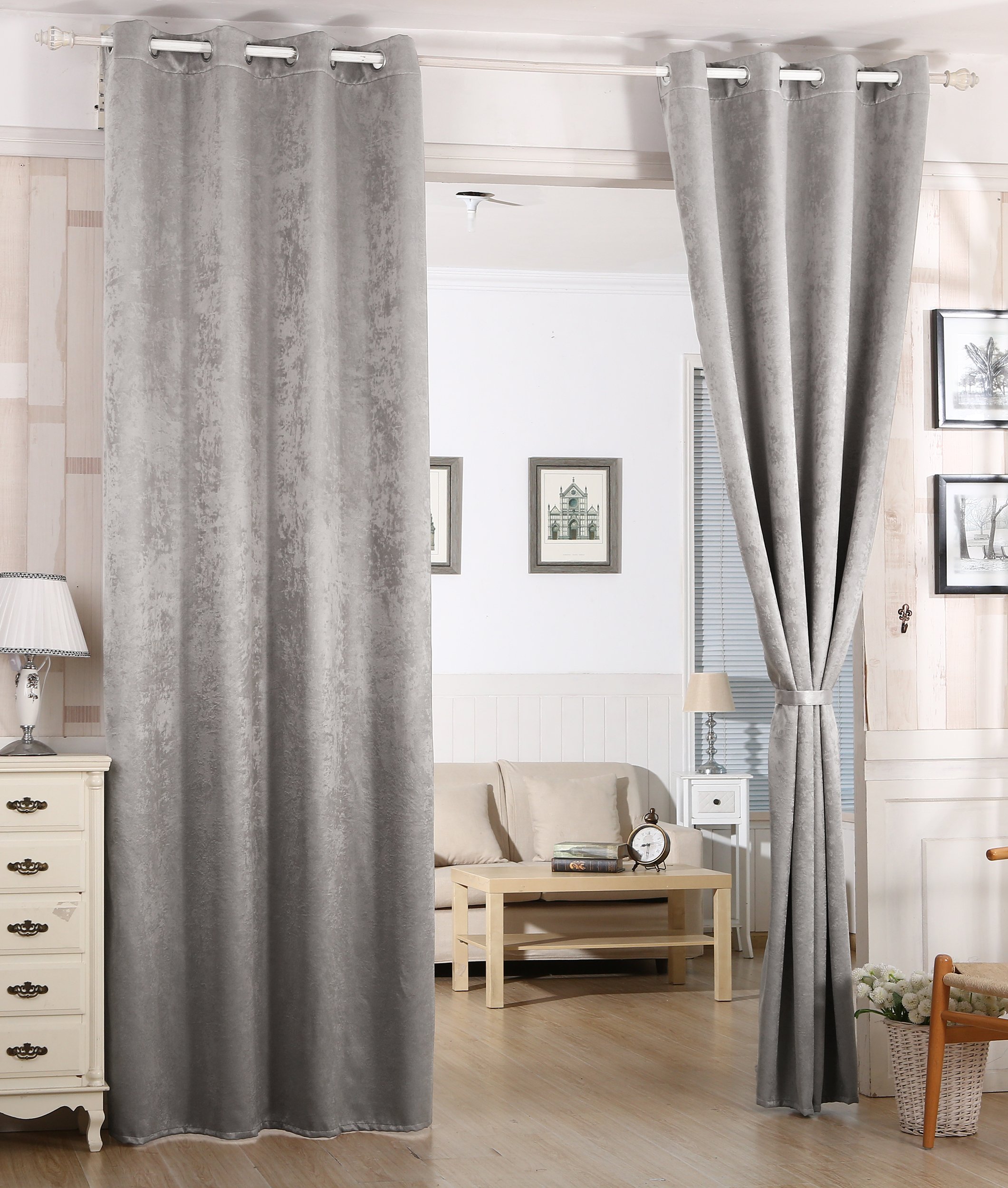 WOLTU Tende Oscuranti Finestre Tenda Drappeggio Velluto Stampato Termica Isolante Pesante 2 Pannelli