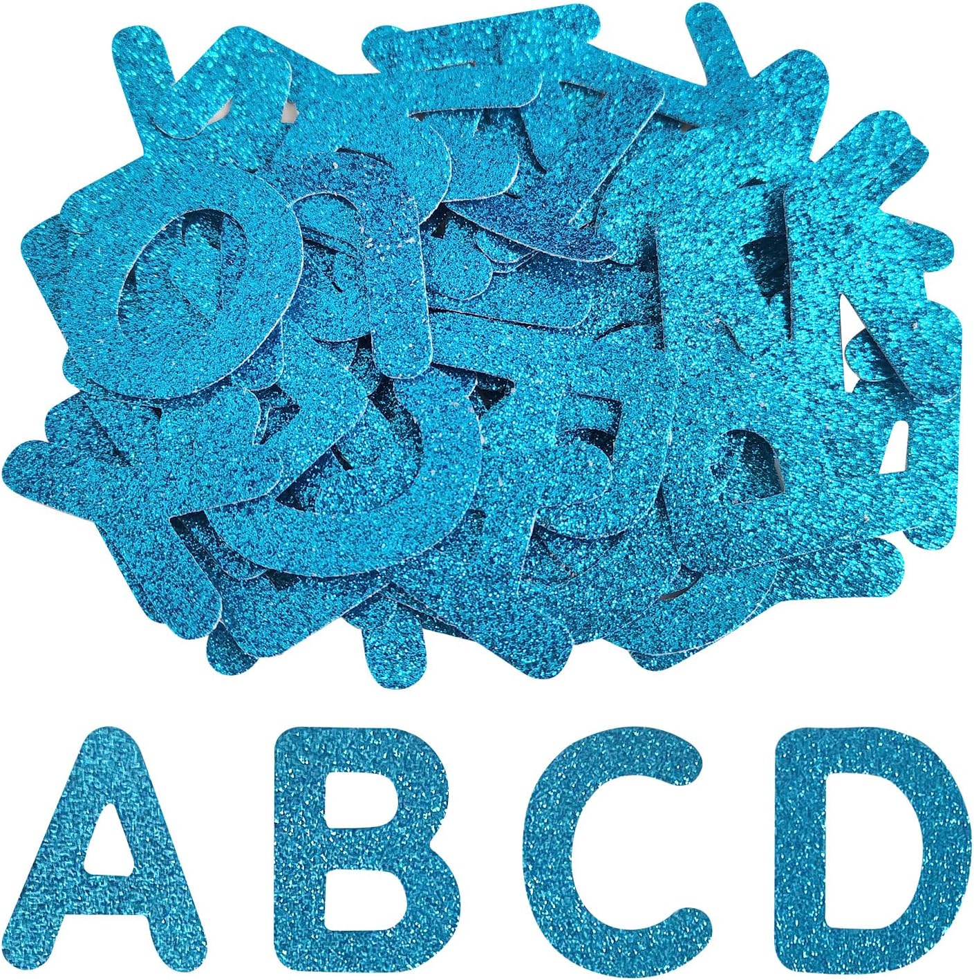 SYLVASS 52Pcs Glitter Iron-on Letters Patches for Clothing Backpack Hats Shirts Jeans Bags, DIY Accessories-Blue