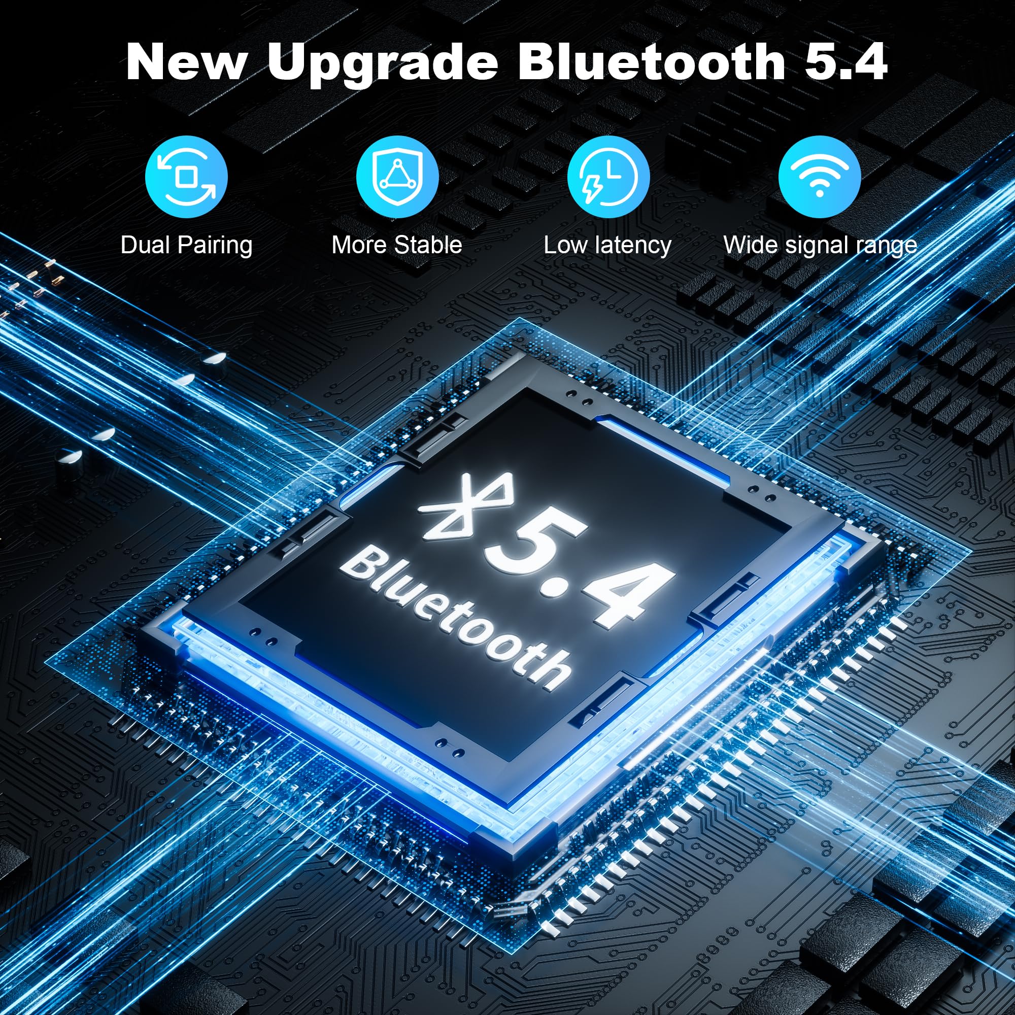 2026 Upgraded Bluetooth 5.4 Transmitter Receiver, 2-in-1 Airplane Bluetooth Adapter, Dual Device Pairing, with 3.5mm Aux Audio Jack for Travel, Aviation, Television, AirPods, Car — view 2
