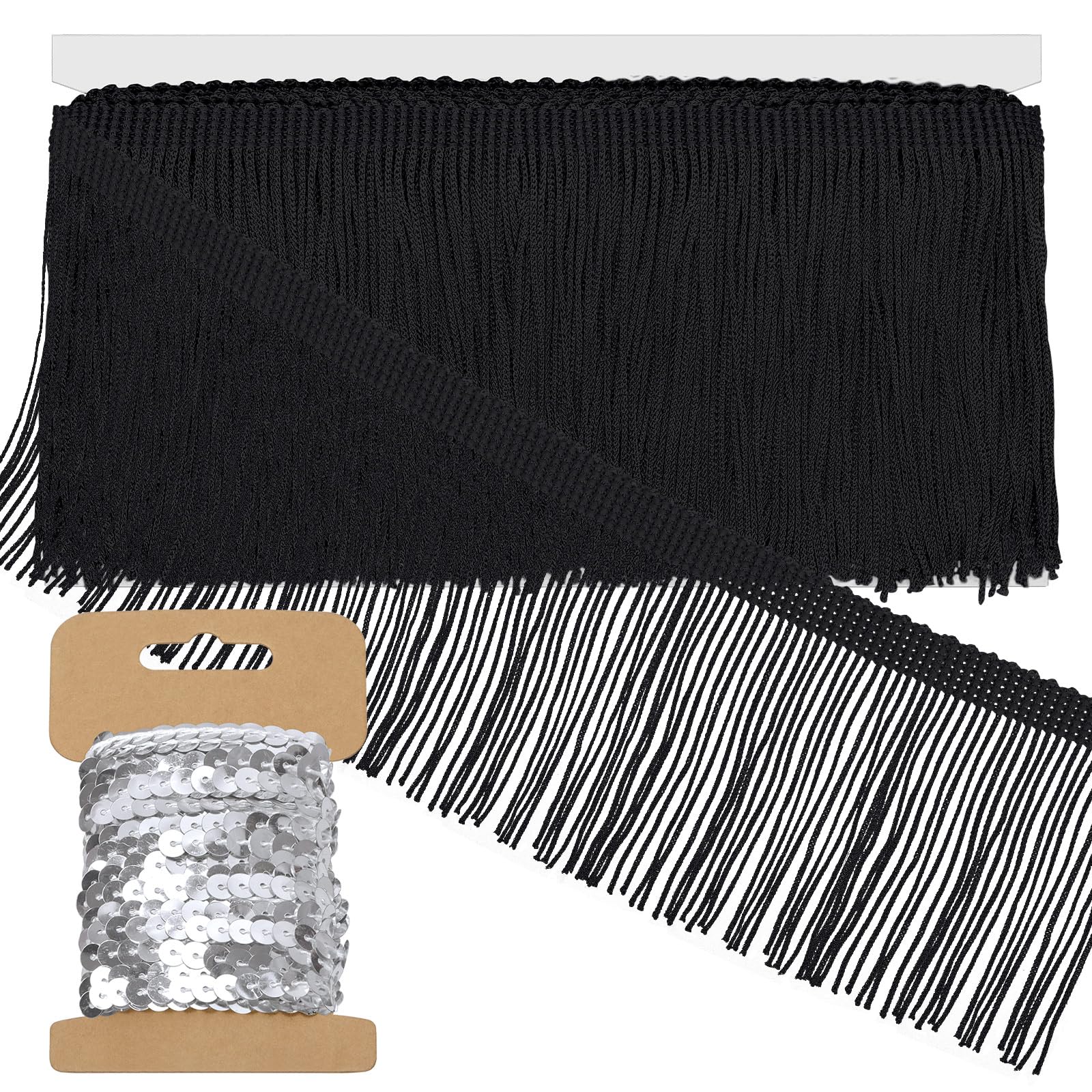 Photo 1 of Swpeet 5 Yard x 4 Inch Black Fringe with Sequin Trim