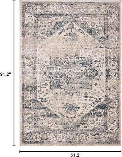 Miniatura 2 de SAFAVIEH Oregon Collection - Alfombra de área de 5 pies 1 pulgada x 7 pies 6 pulgadas, marfil y azul, diseño oriental envejecido, no desprende