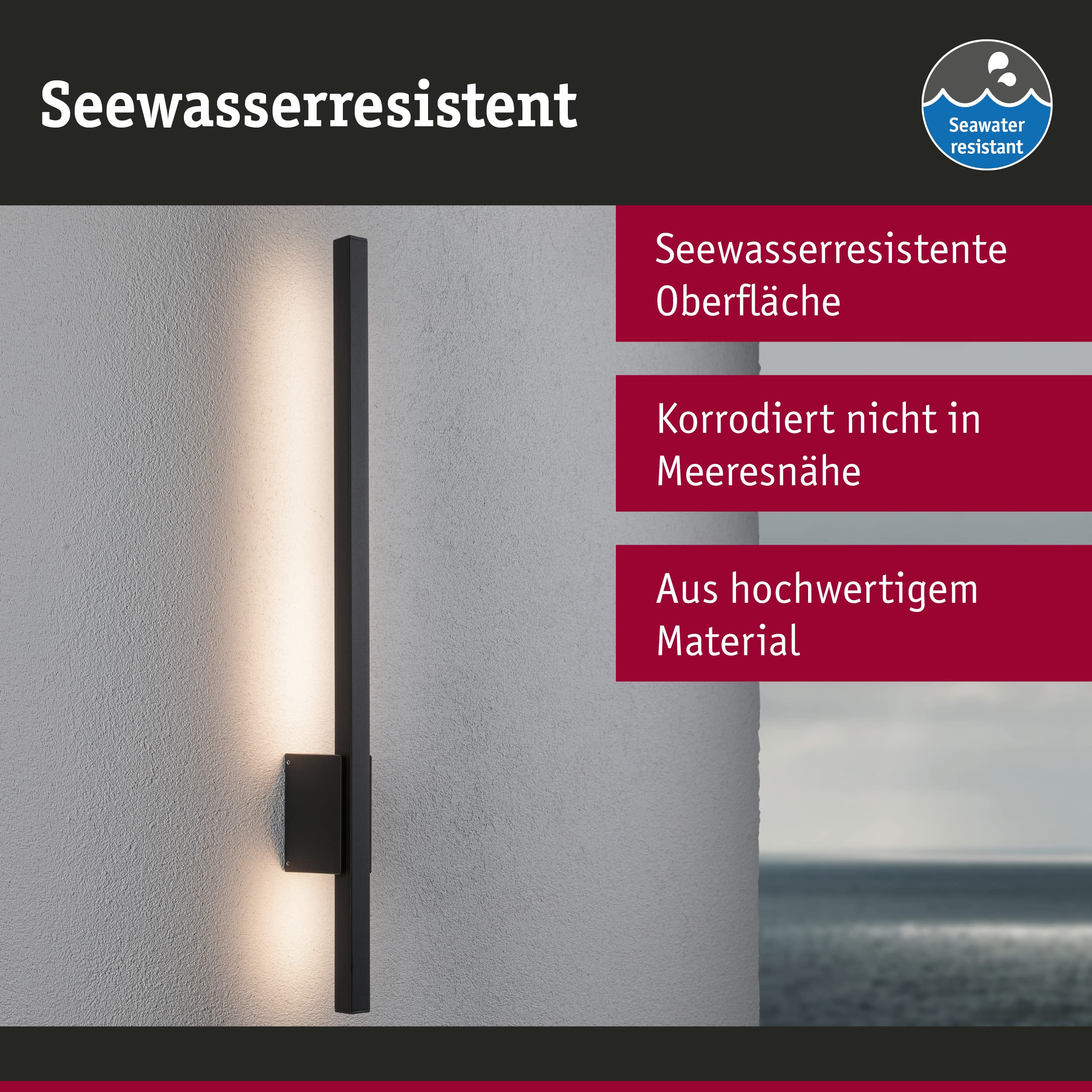 Paulmann 94742 LED Außenleuchte Wandleuchte Stan seewasserresistent IP44 800mm 3000K 11,5W 300lm 230V Anthrazit Alu Warmweiß