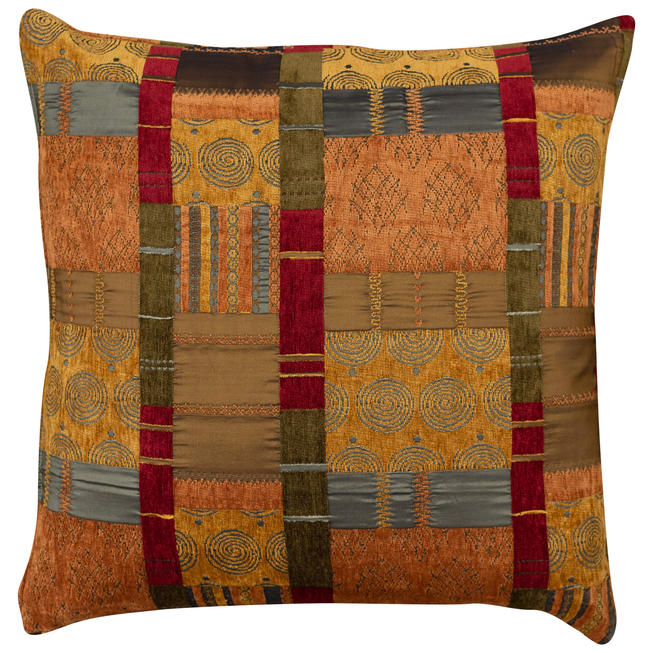 Linen Loft Extra Large Moroccan Style Cushion Cover. Double Sided. 23" Square. Patch-worked reds, ethnic terracotta, tribal green. Heavyweight fabric.