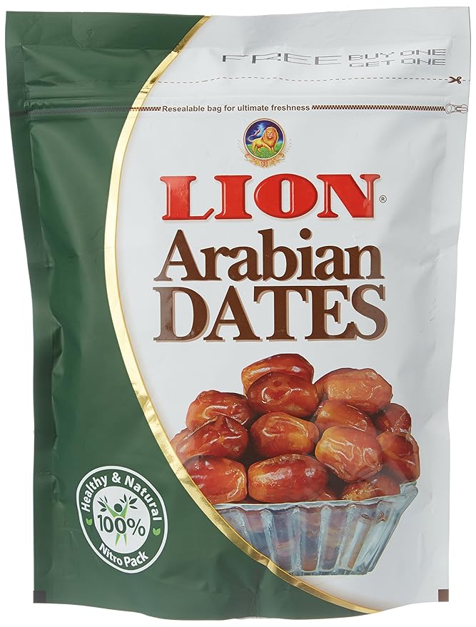 Lion Dates Arabian Seeded, 500g (Dried, 1+1 Free) Amazon.in Grocery