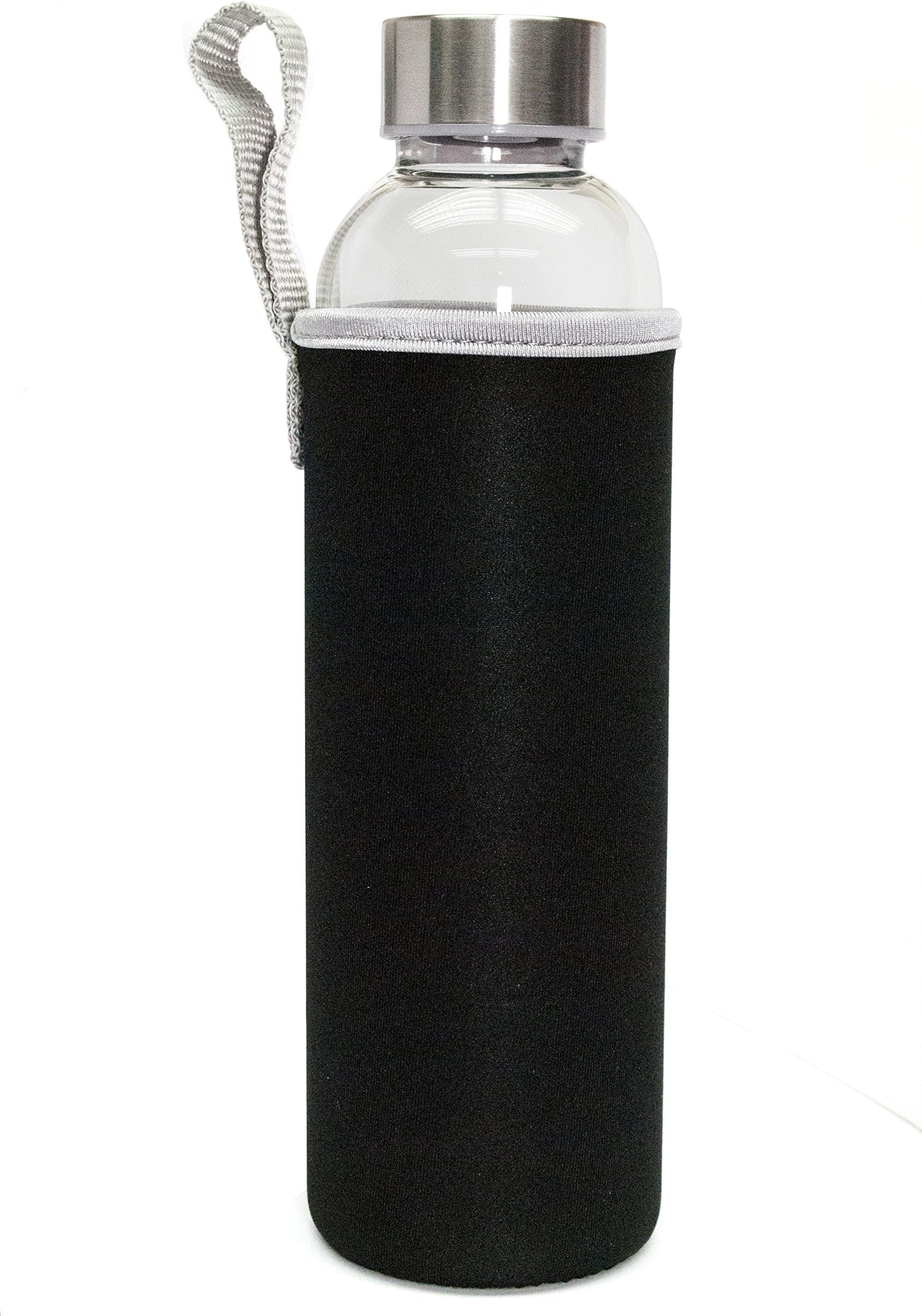 Transparent glass cup with lid,portable large capacity water bottle cup (black)