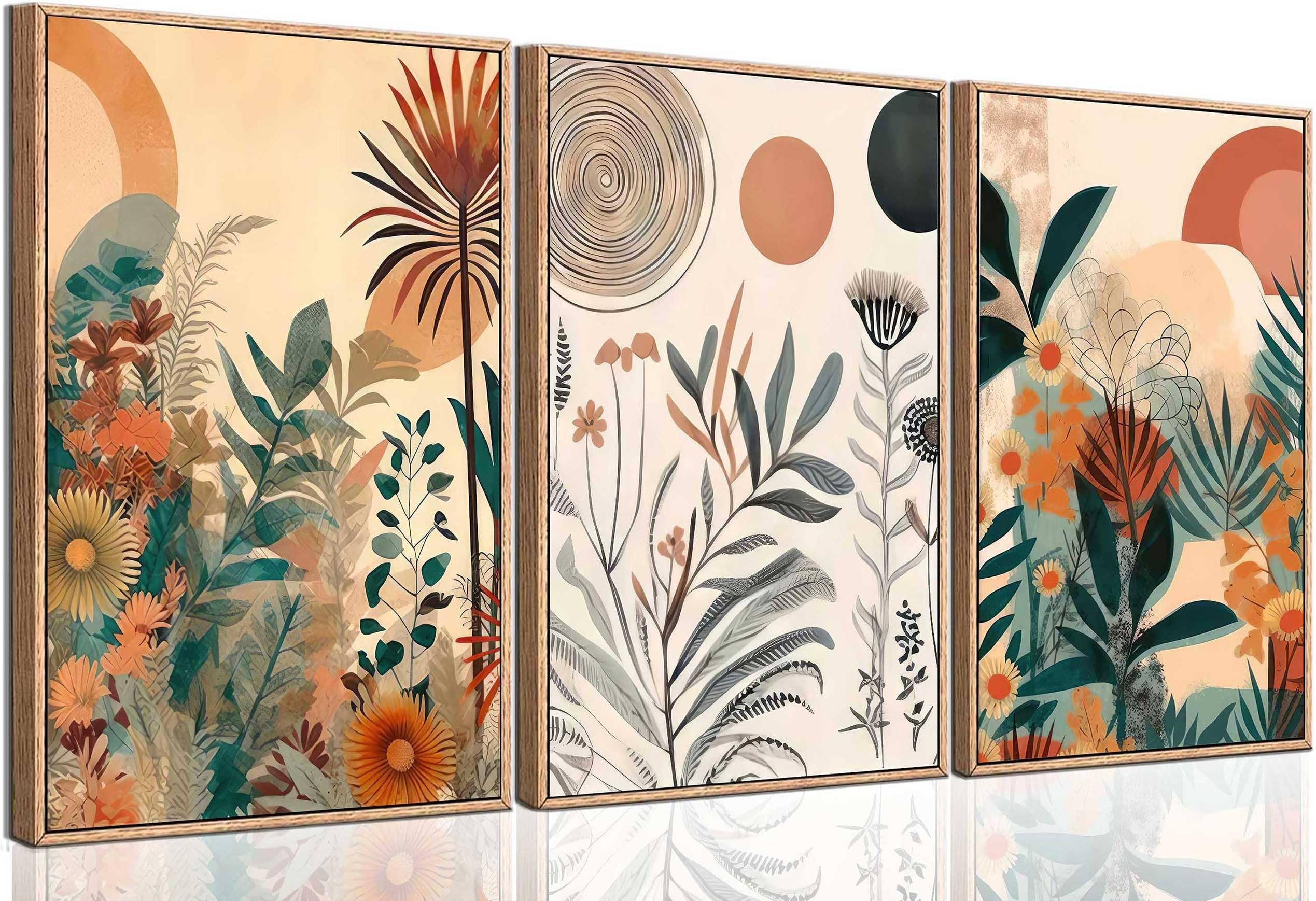 KASTWAVE Boho Wall Art, Burnt Orange Botanical Poster Prints, Wall Decor Pictures, Abstract Floral Prints for Bedroom, Office, Dining, Kitchen - Unframed - Only Prints No Frame (3 Pcs)