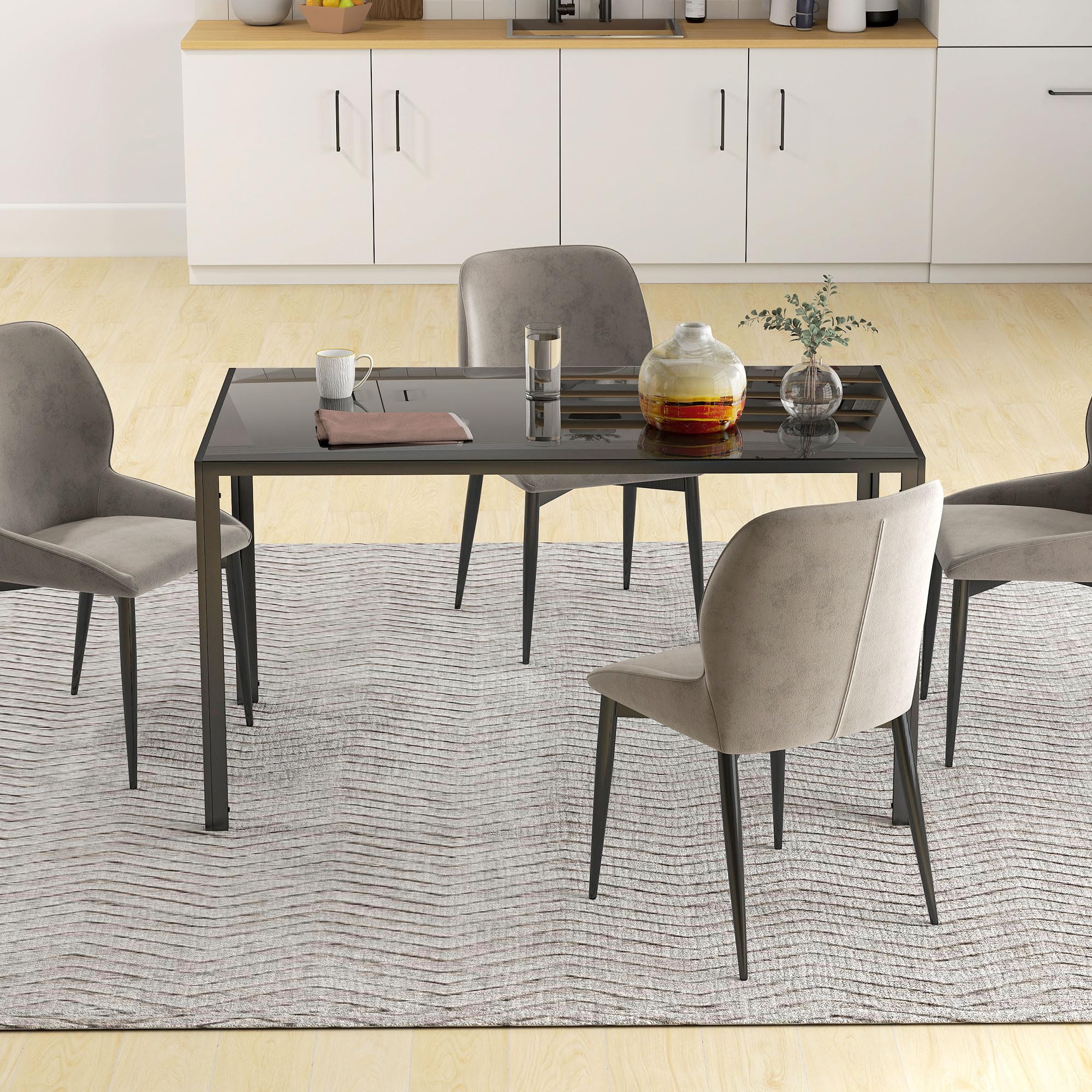HOMCOM Tavolo da pranzo in vetro, tavolo rettangolare per 6 persone con gambe in metallo, per cucina, soggiorno, 140 x 80 x 75 cm, nero