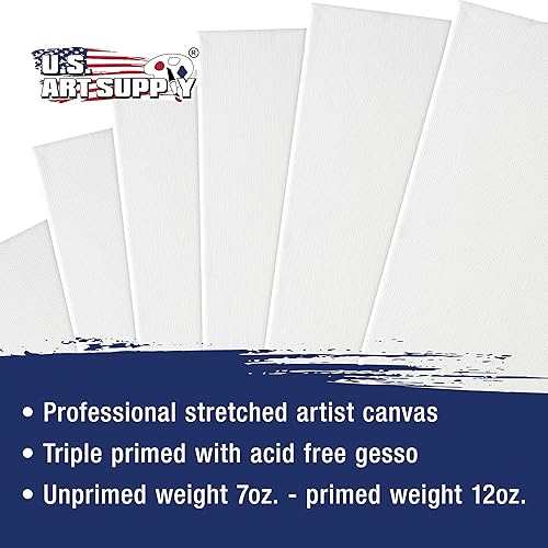 Miniatura 4 de U.S. Art Supply Lienzos estirados de 12 x 36 pulgadas para pintar, imprimado triple de 12 onzas, paquete de 6 unidades, perfil blanco en blanco de