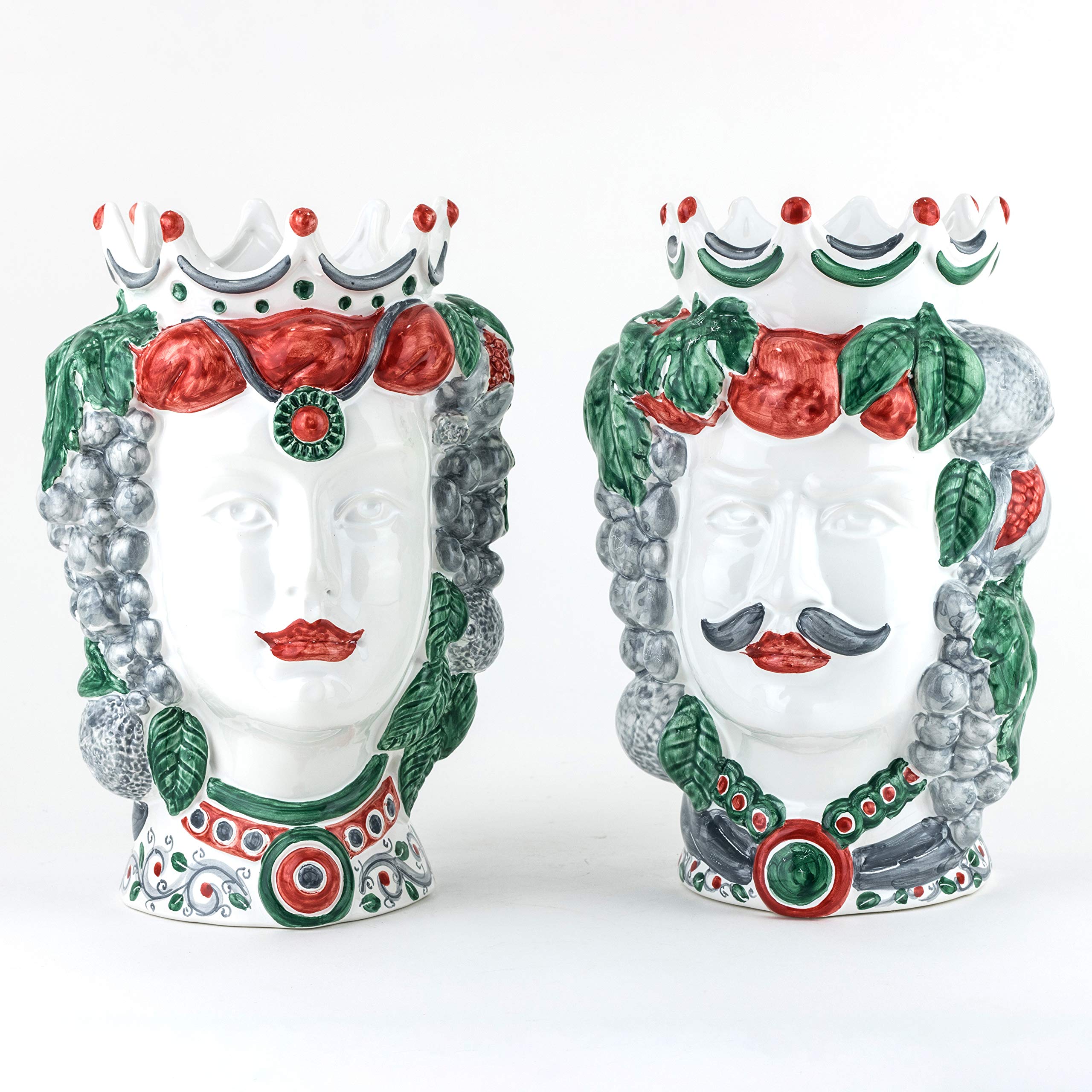 CEAR Ceramiche - Pair of Dark Brown Heads H 25 cm in Caltagirone Ceramic, Sicilian Brown Heads
