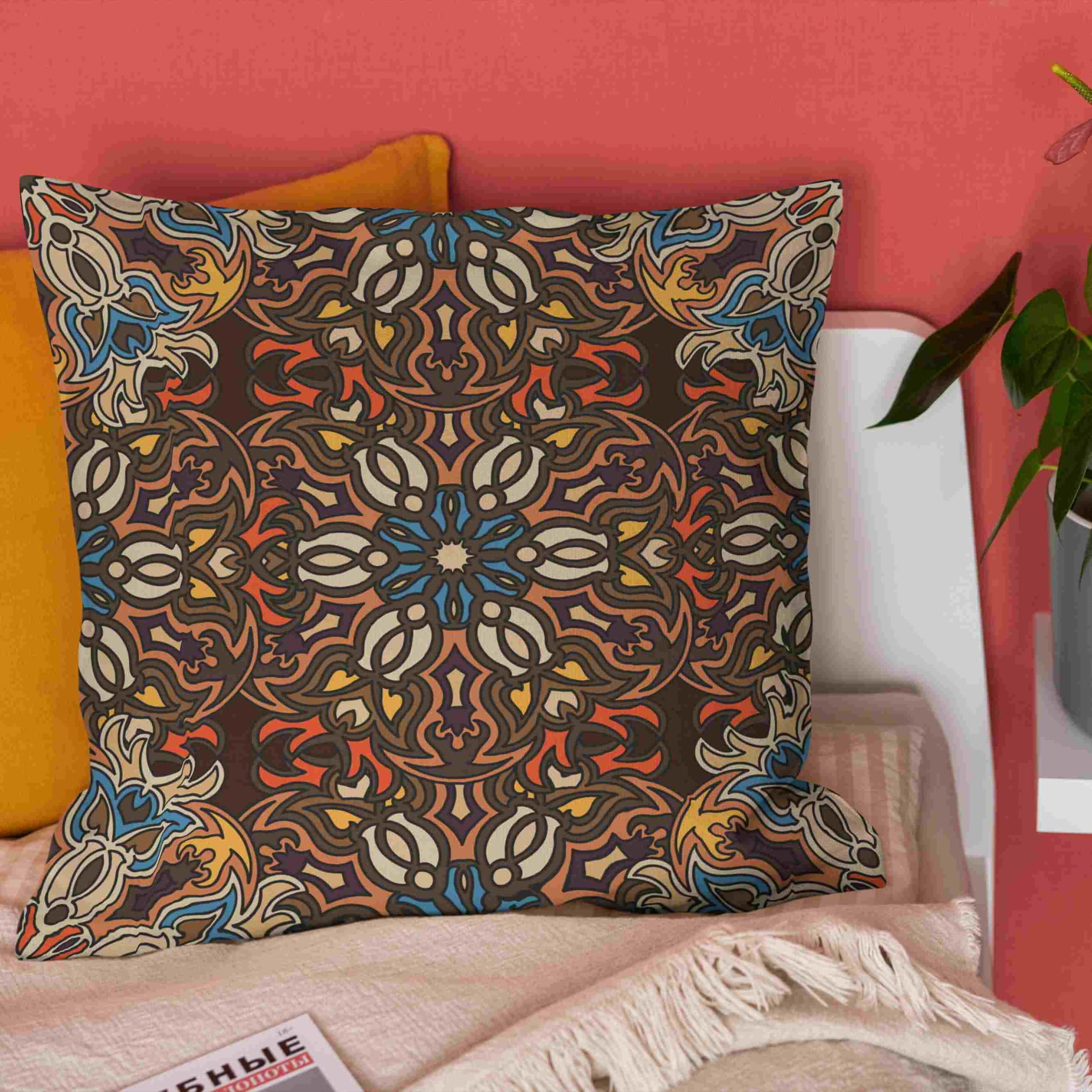 CEVAN Lino Federe per Cuscini Federe Cuscino Personalizzate Modello retrò Mandala Federe E Cuscini per Arredare Fodera per Cuscino del Sedile 50x50cm,4Pcs