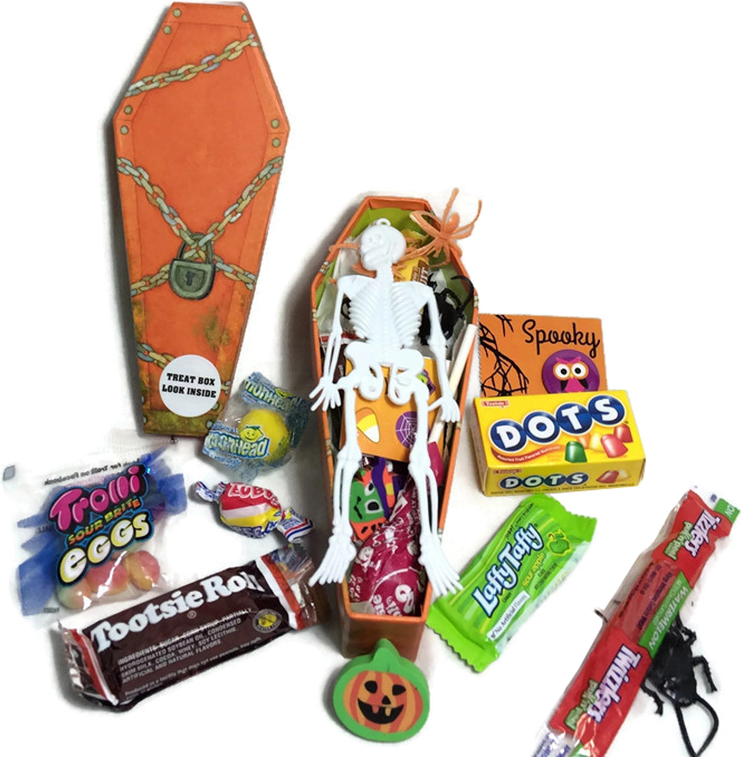 Happy Halloween ~ Fun Coffin Shaped Treat Boxes ~ Filled with Fun Favors and Assorted Treats (4 oz)