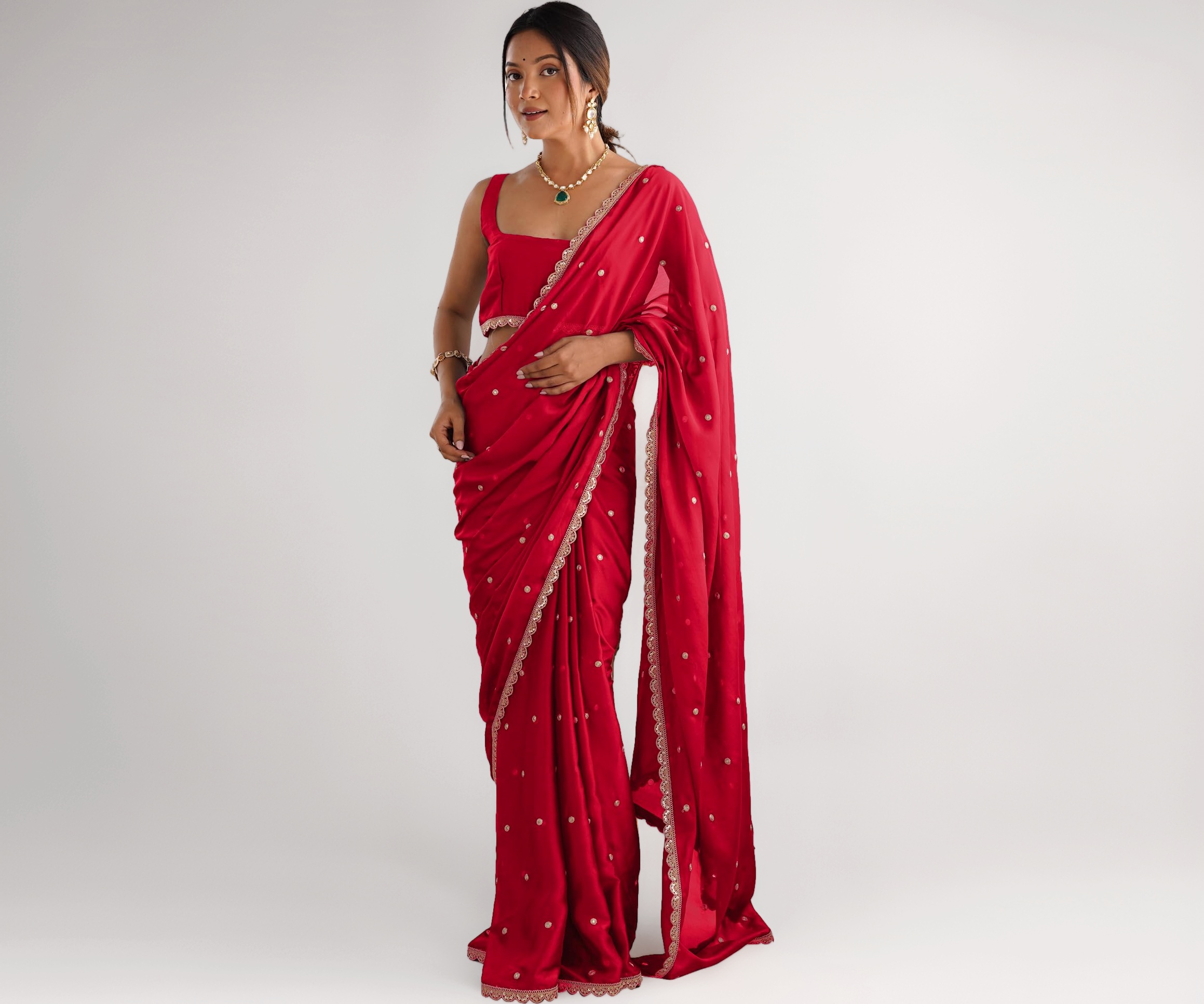 AKHILAM Women's Pure Georgette Embroidered Saree With Unstitched Blous