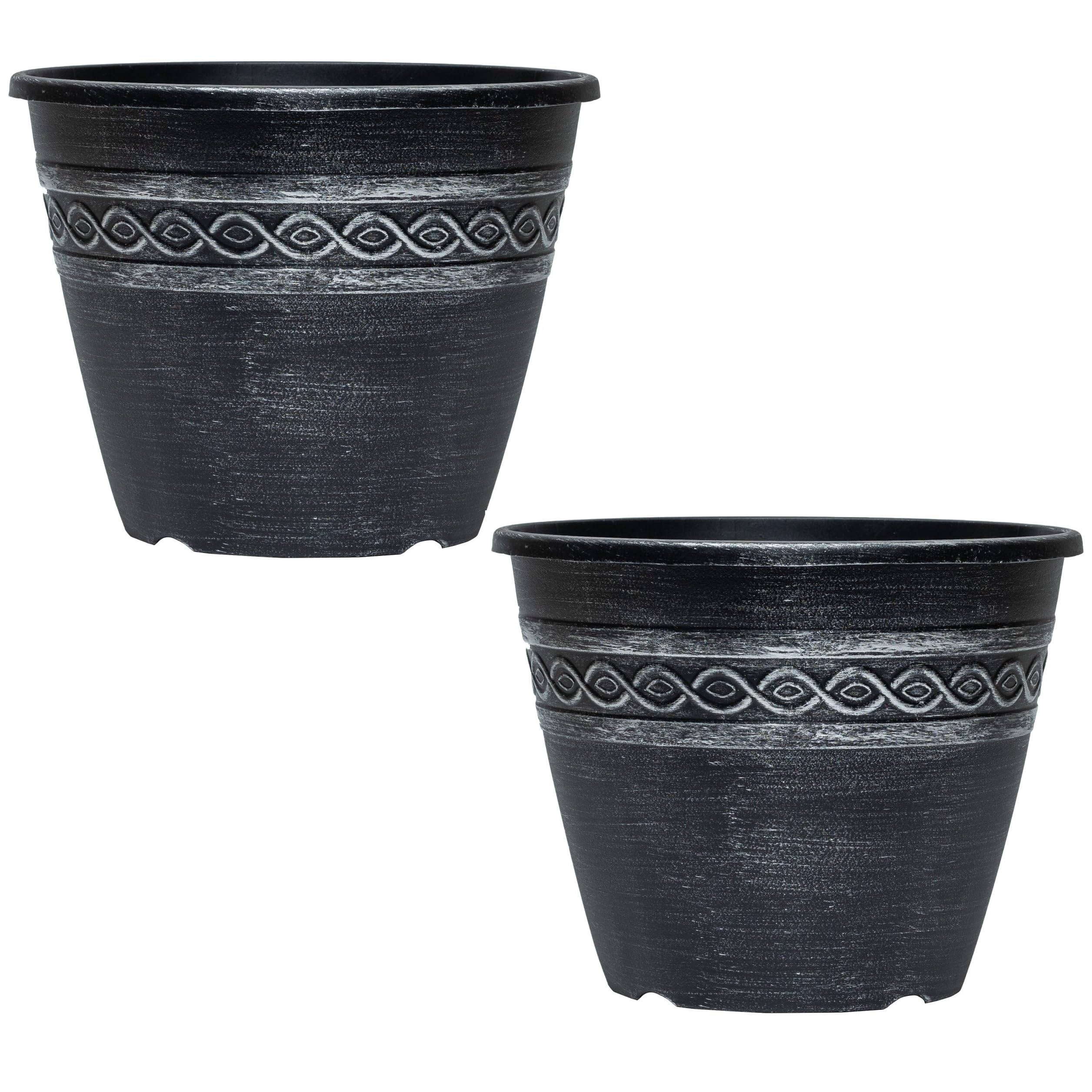 Garden Gear Classic Roman-Greco Design Planter Patio Flower Pot 27.5cm Diameter x 22cm Height Lightweight Pre-Drilled Drainage Holes (2)