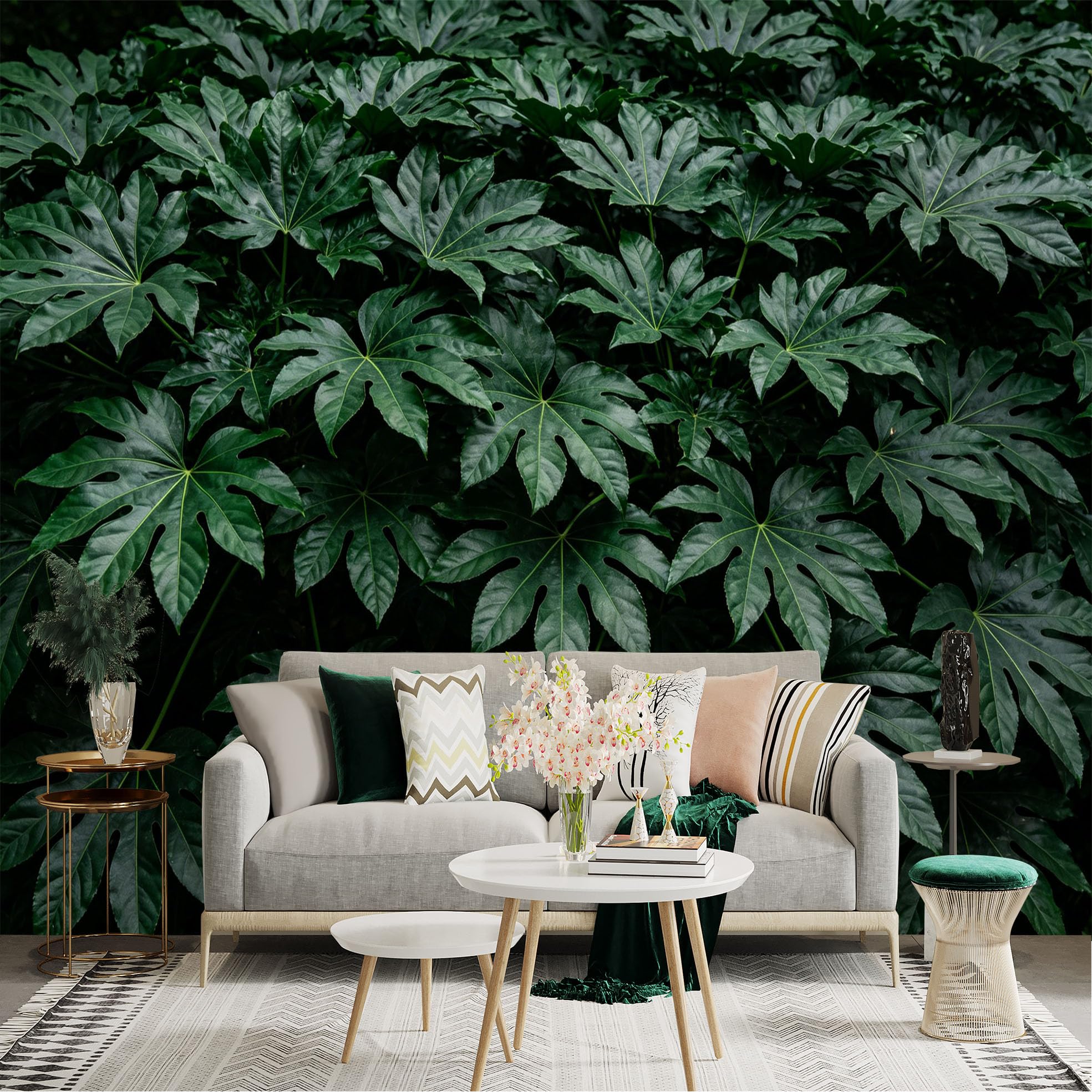 Lnzczhyre Dbh260521083 Custom Size Wall Sticker Mural， Deep Green Tropical Foliage， Lush Jungle Leaves， Botanical Nature Pattern， For Wall Decoration， Peelandstick Wall Decals.