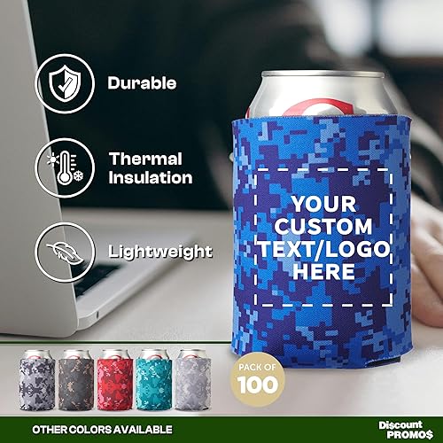 Miniatura 9 de DISCOUNT PROMOS Enfriadores de latas de cerveza plegables personalizados de 0.157 in, paquete a granel personalizado, ideal para cerveza, refrescos,