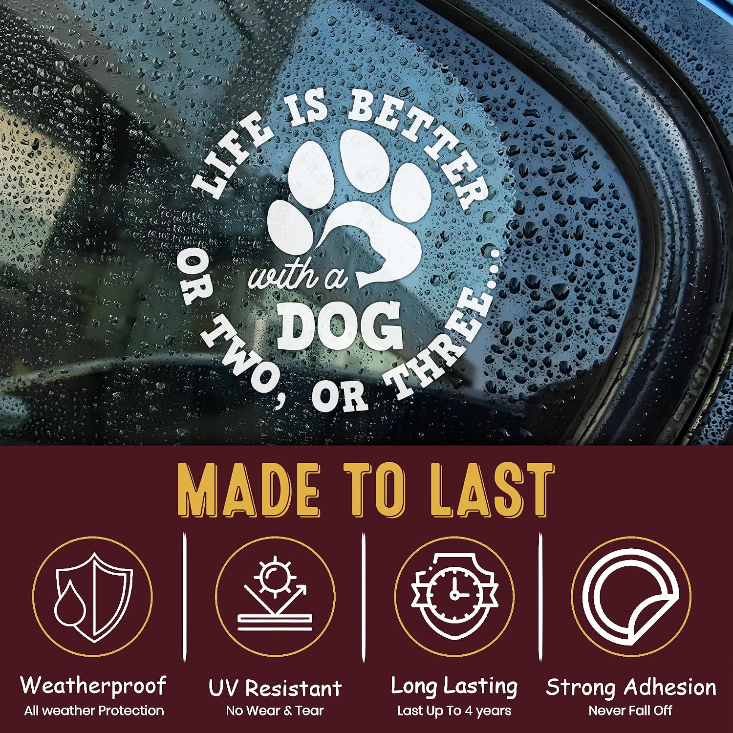 Life Is Better With A Dog Car Decal, Funny Dog Paws, Dog Lover, Cute Animal, Pet Meme Decals, Vinyl Waterproof 8 inch Bumper Sticker for Trucks Window, Car Accessories Decorations Gifts for Friend Mom