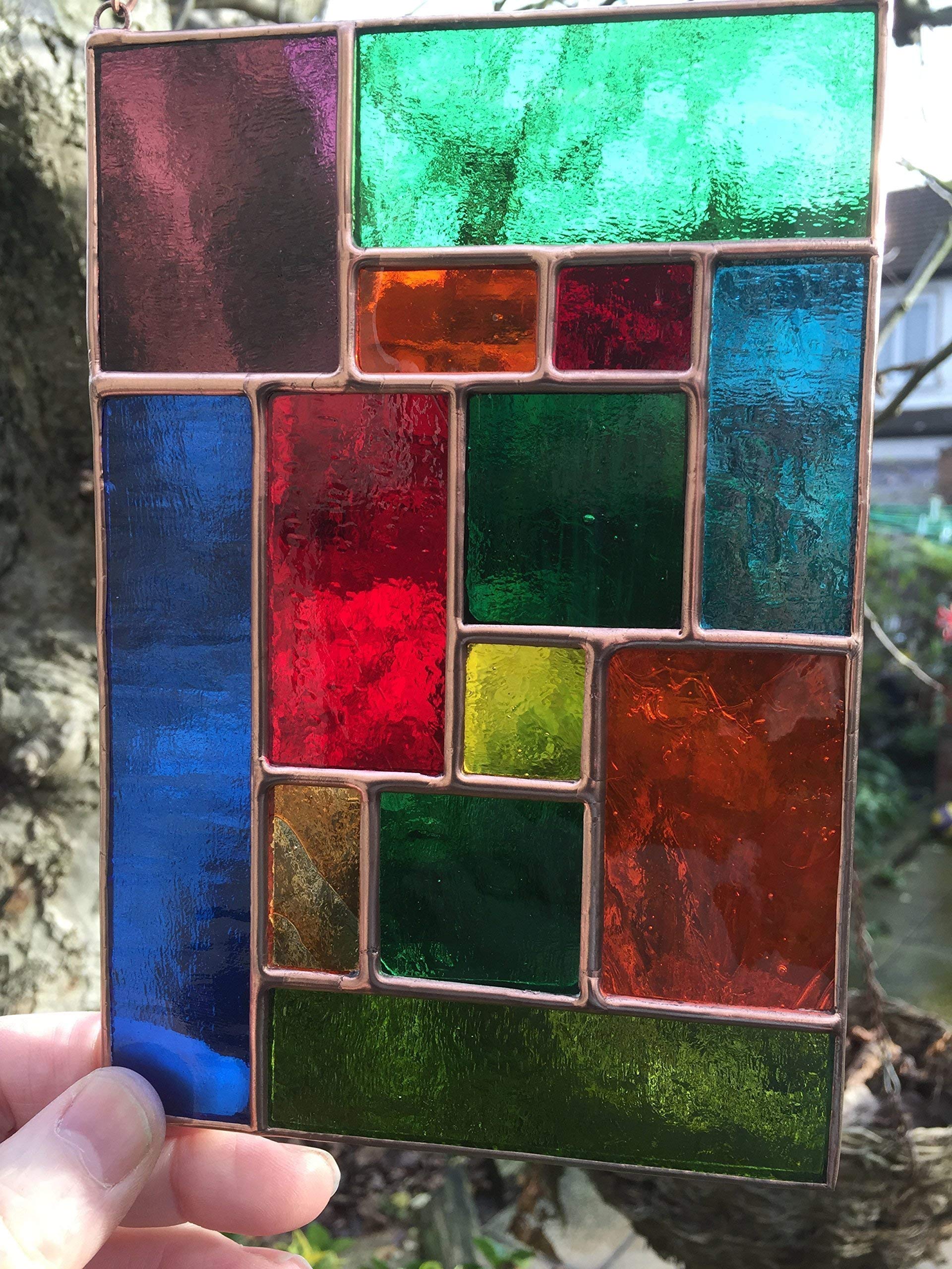 Pannello in vetro colorato, in rame, multicolore, arte astratta